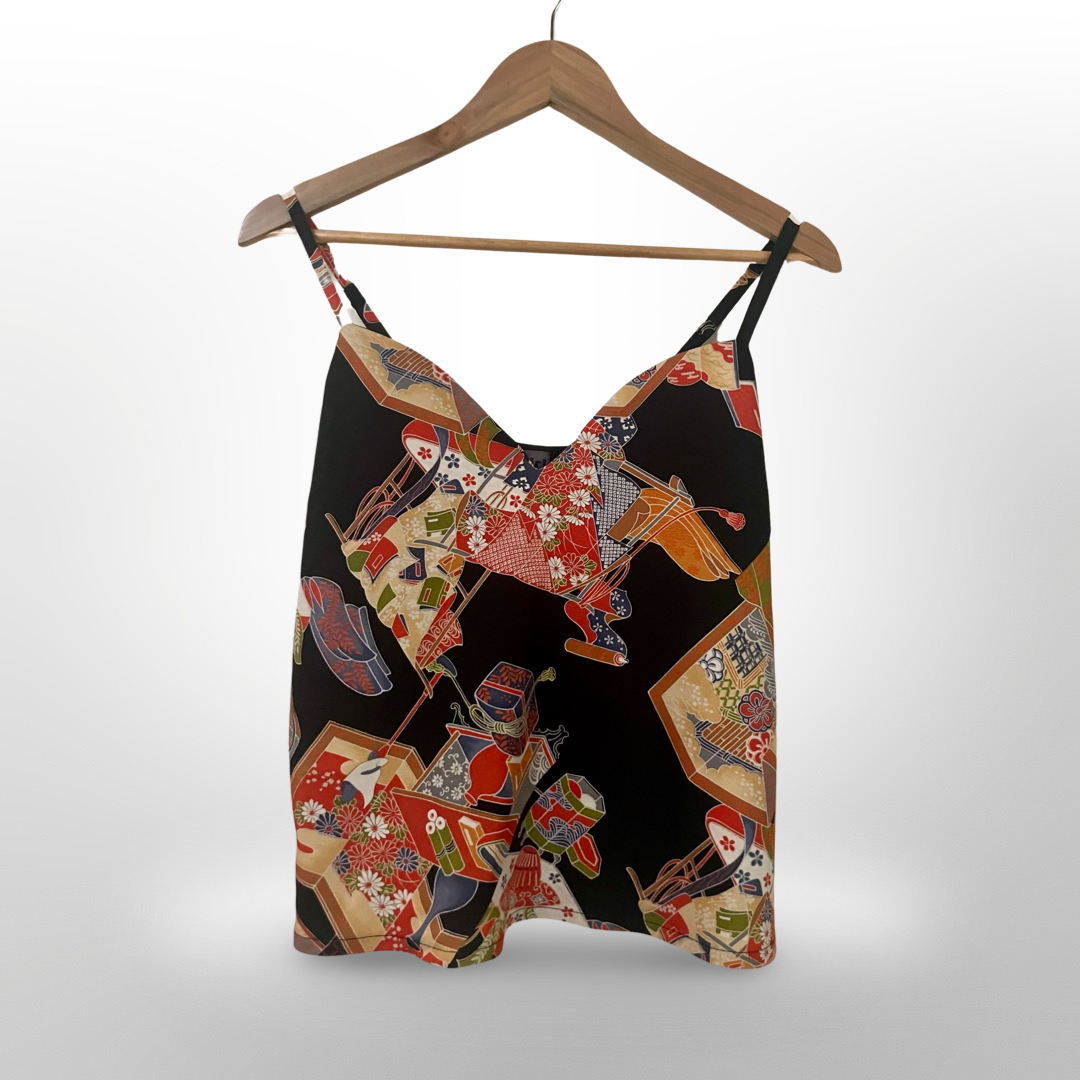 Black Floral and Japanese Drums Camisole