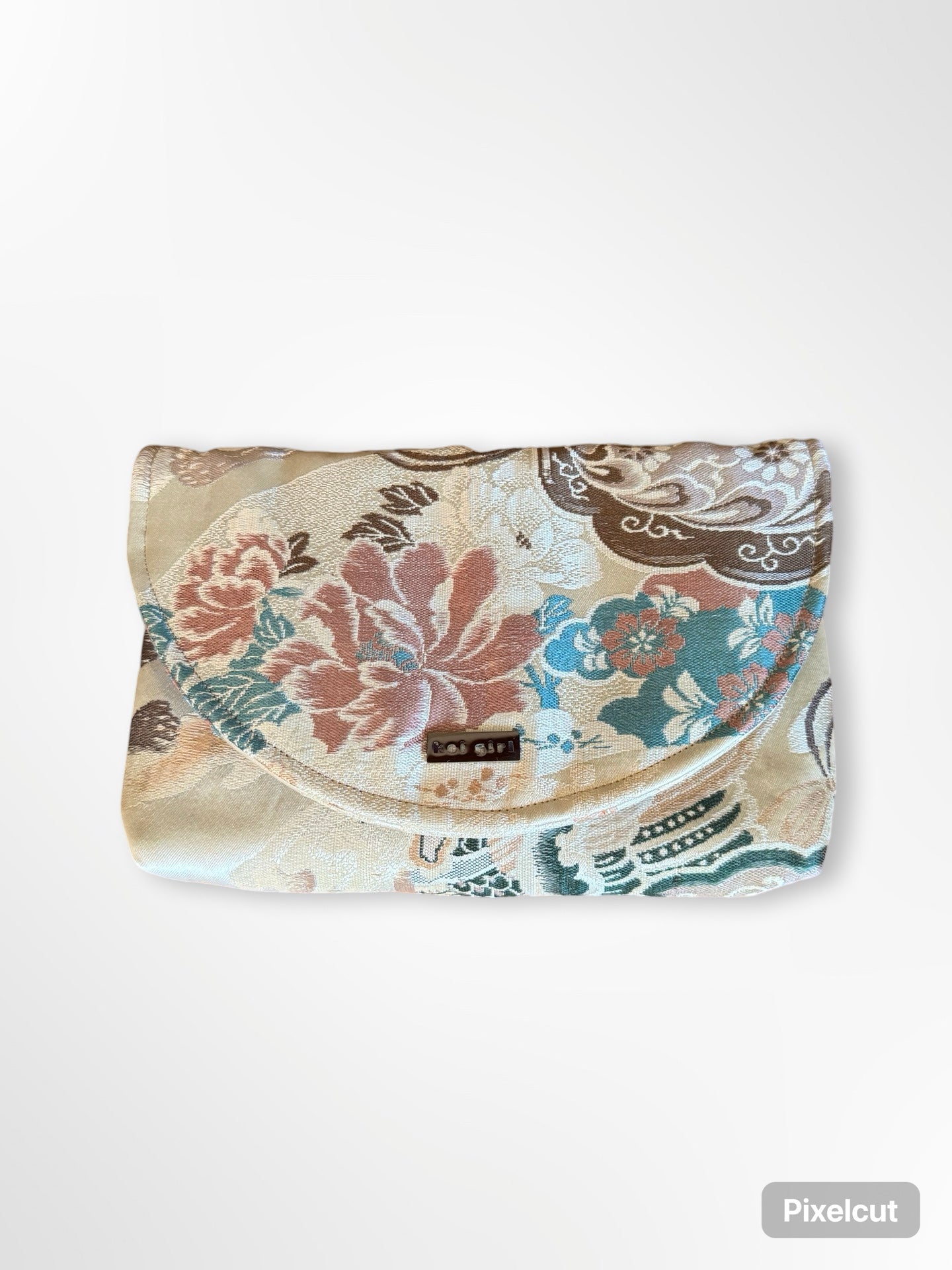 Fawn and Teal Peony Clutch