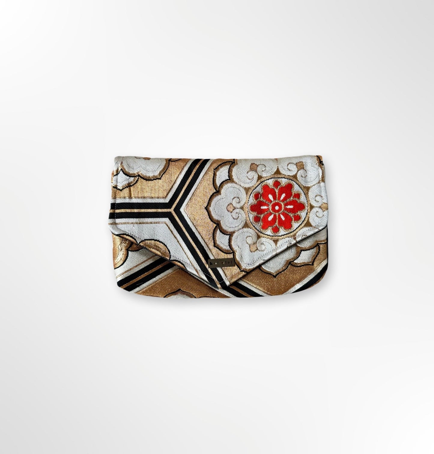 Gold and Black Geometric and Floral Clutch