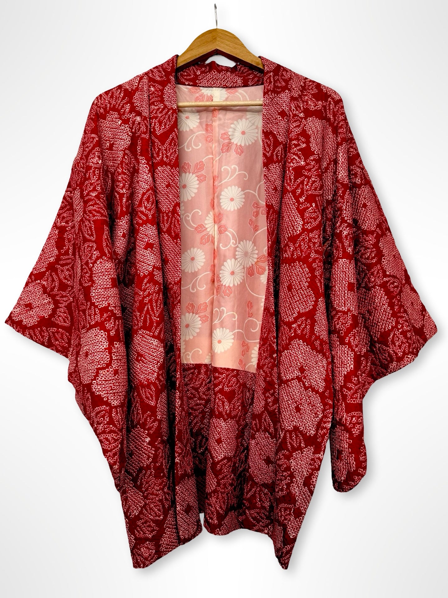 Red Floral Shibori Haori Jacket