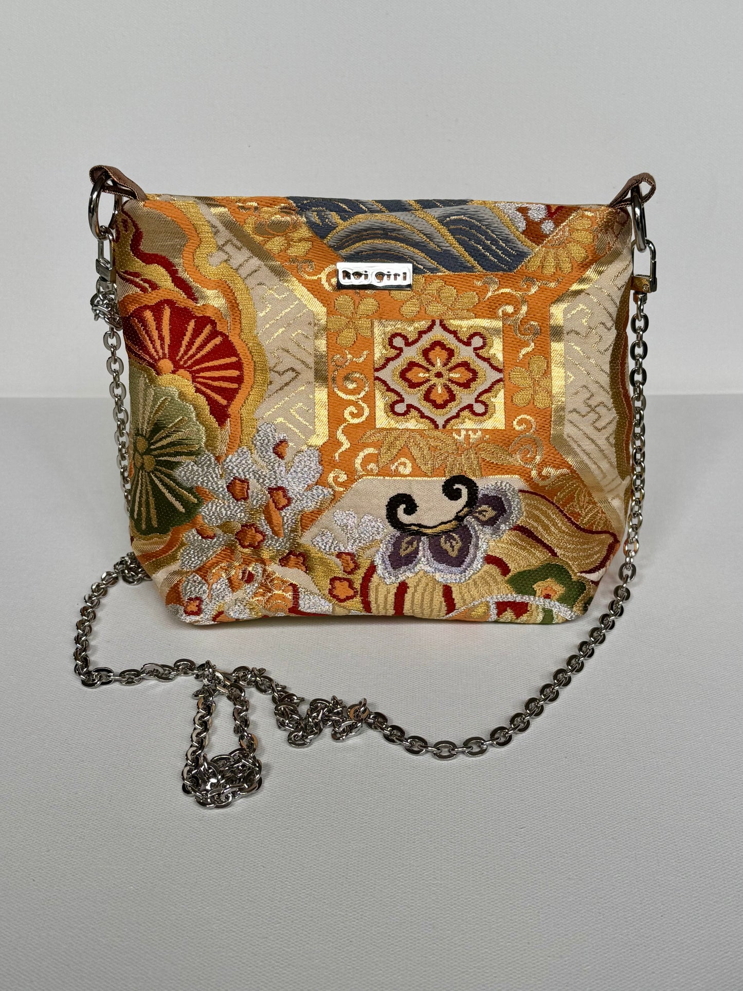 Orange Floral Brocade Crossbody Pouch