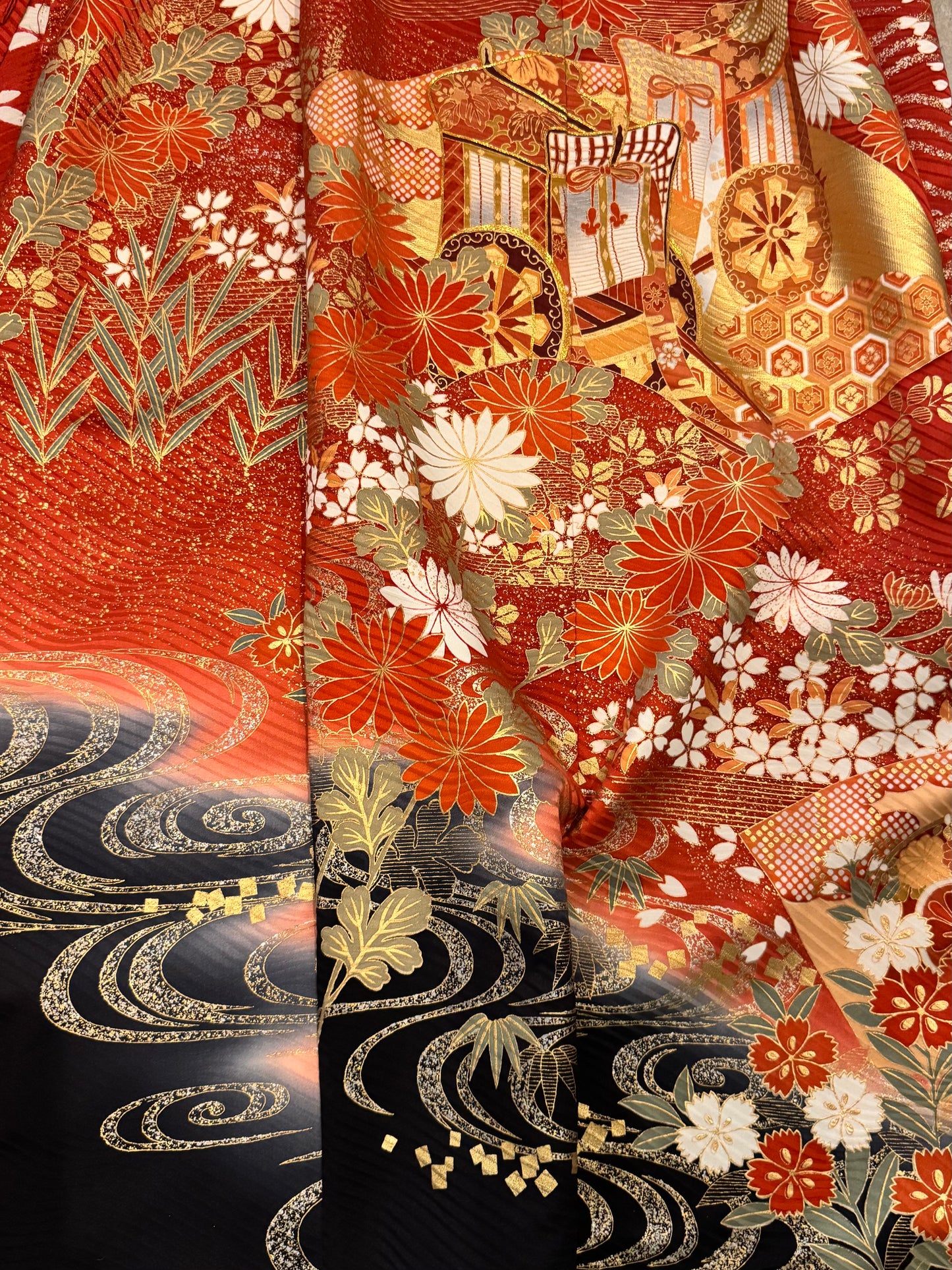 Burnt Red Floral Vintage Kimono Dress