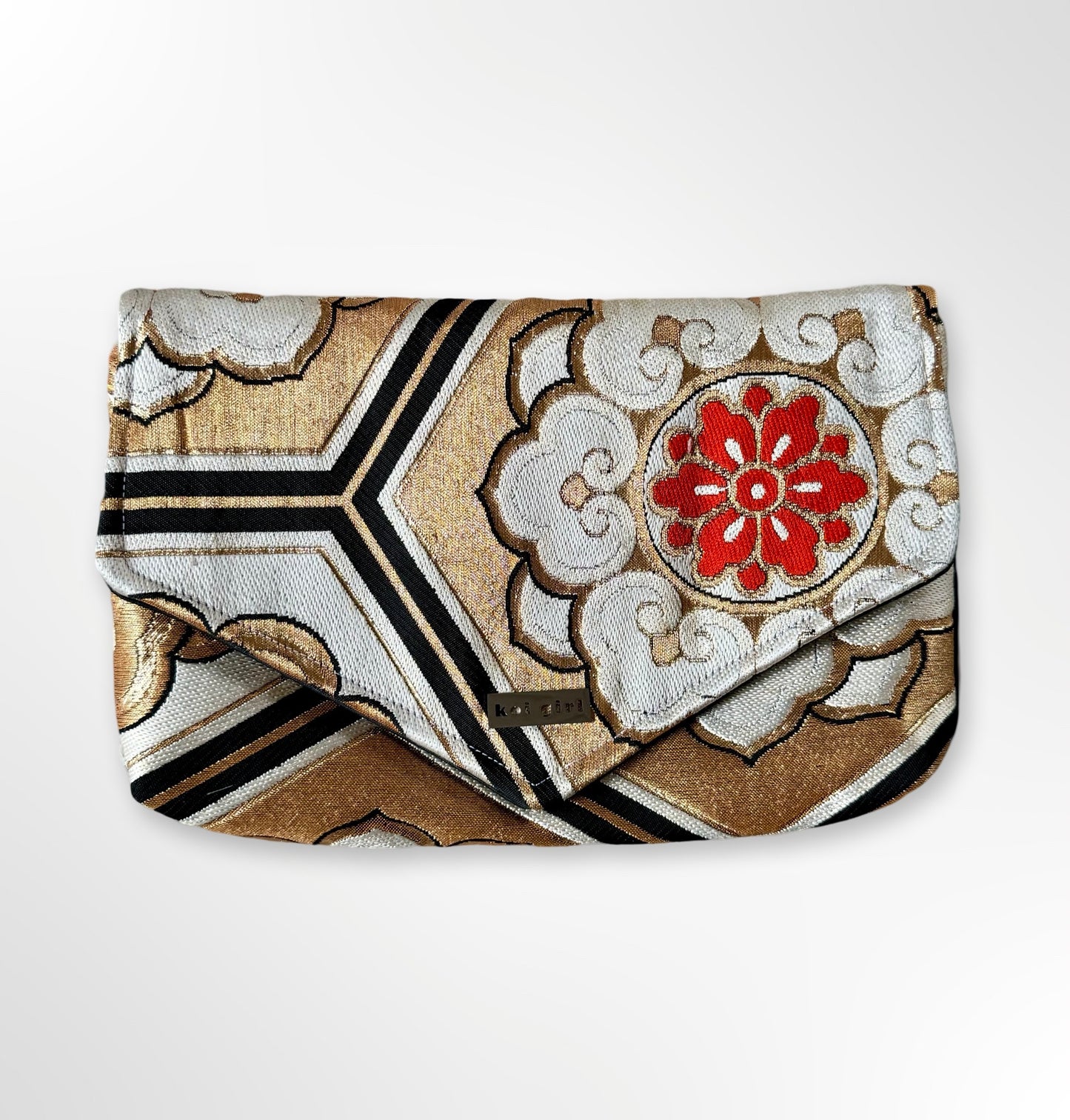 Gold and Black Geometric and Floral Clutch