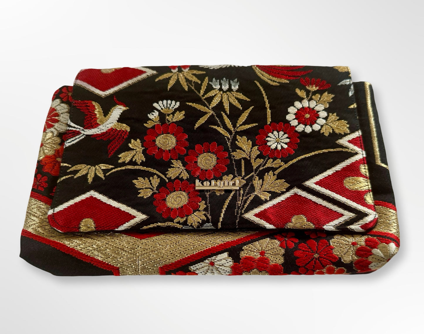 Black, Red and Gold Floral Clutch