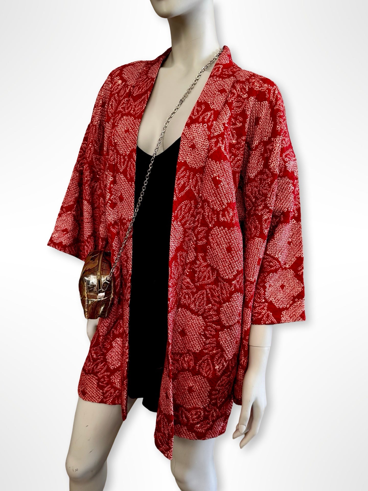 Red Floral Shibori Haori Jacket