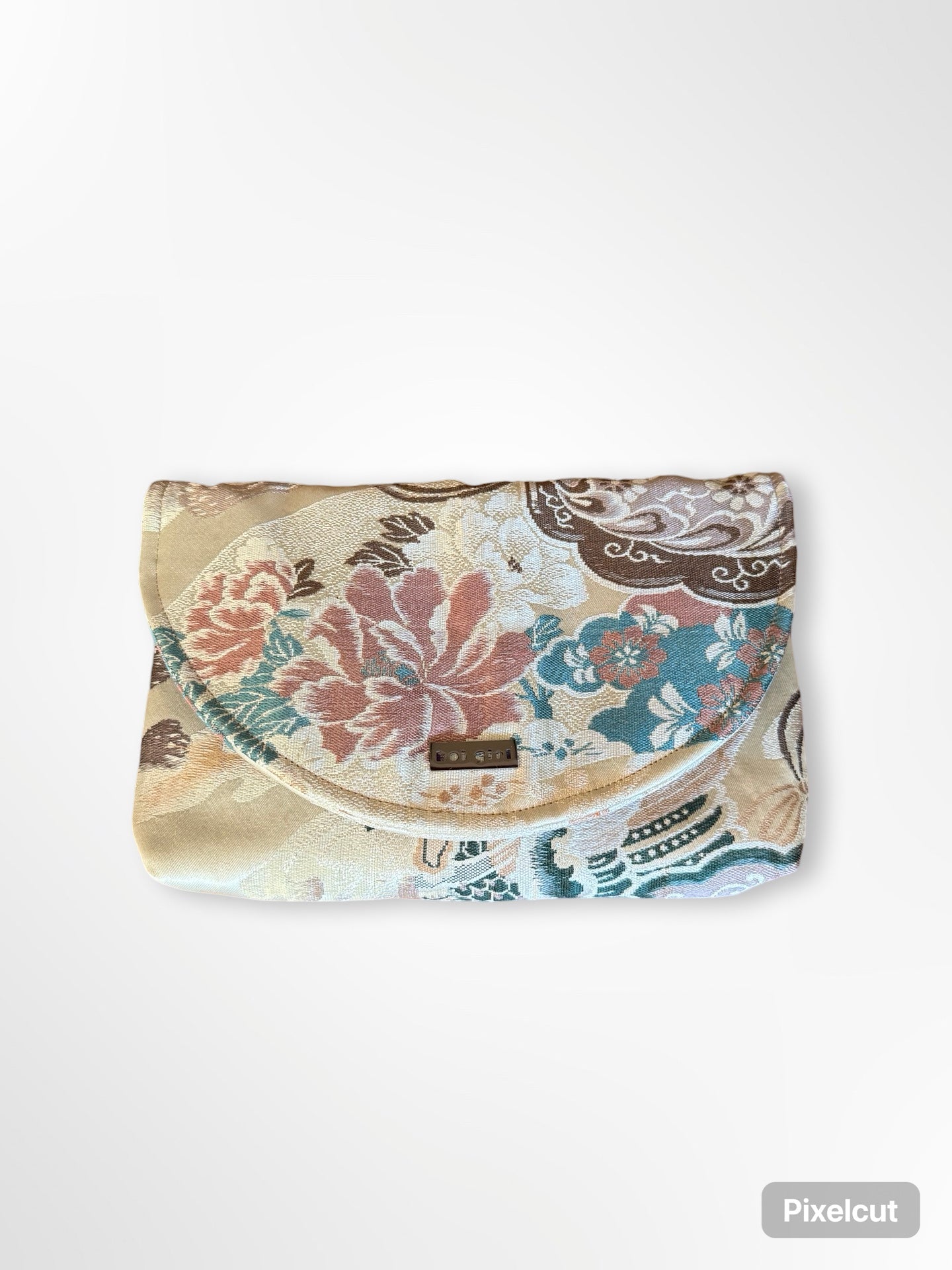 Fawn and Teal Peony Clutch