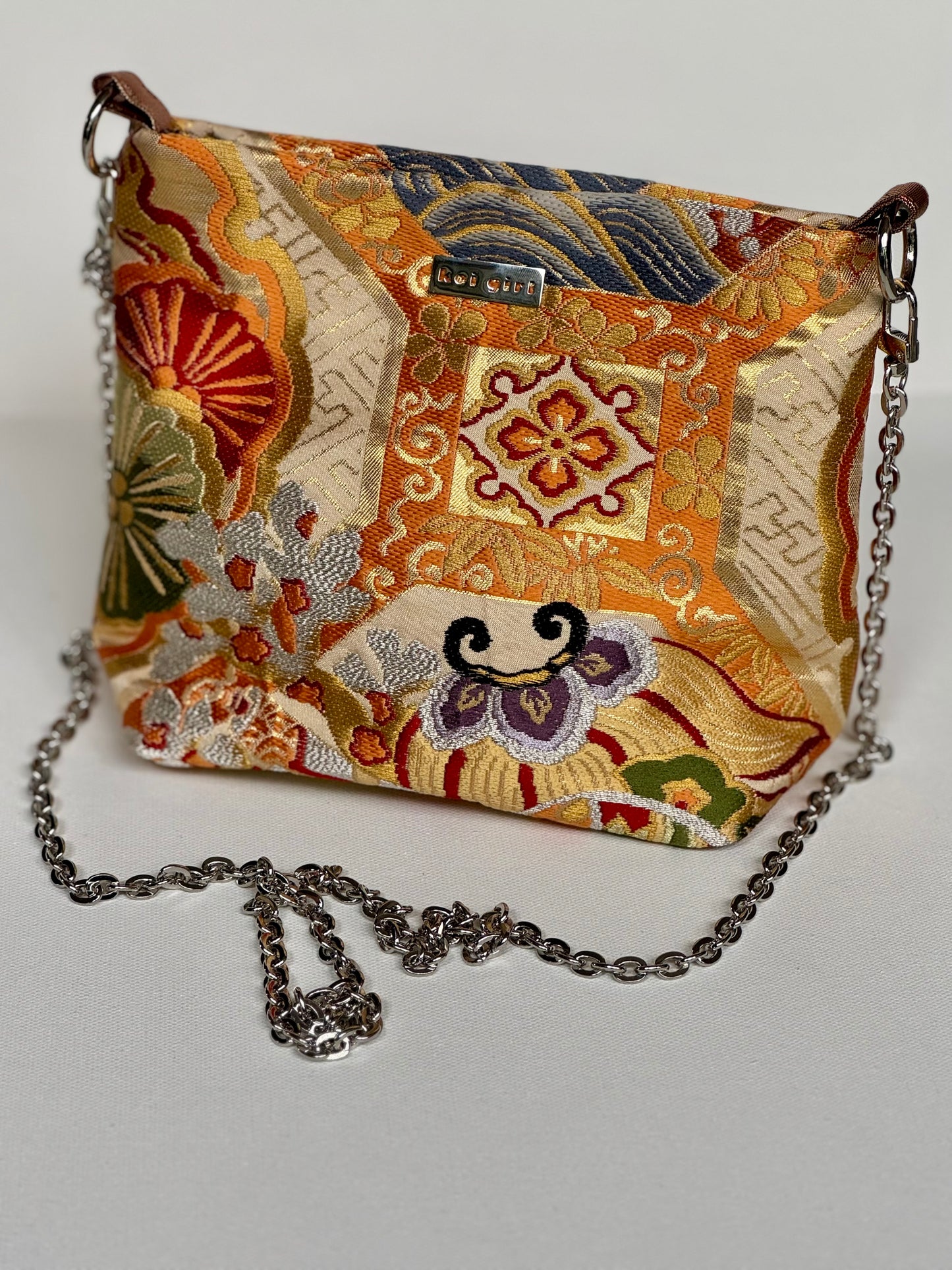 Orange Floral Brocade Crossbody Pouch