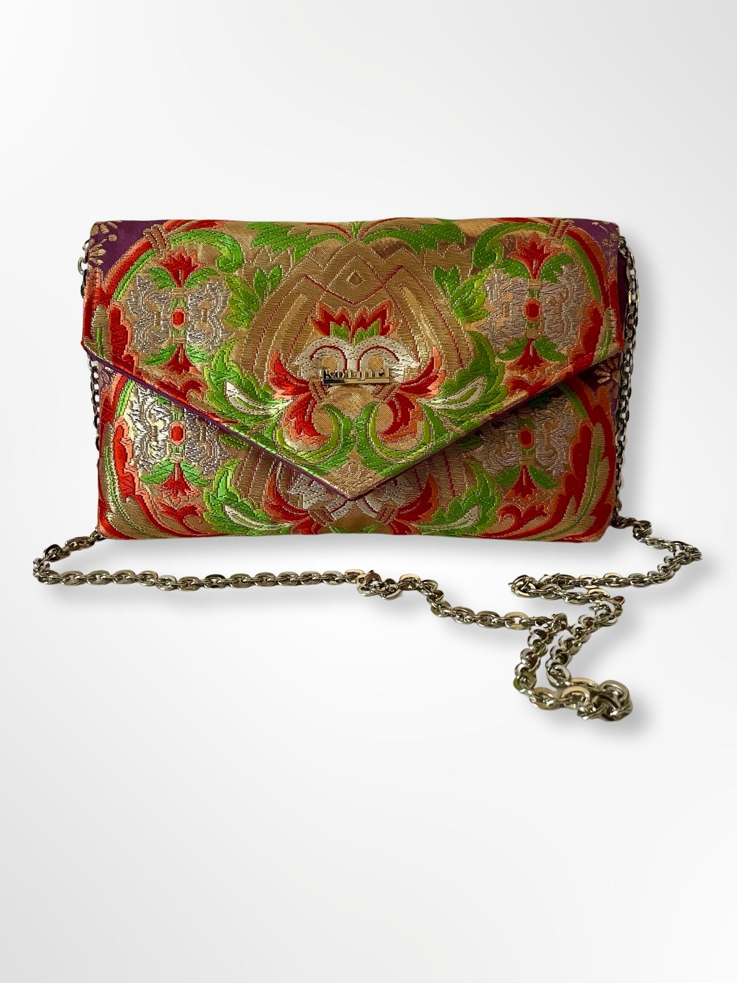 Embroidered Floral and Leaves Clutch