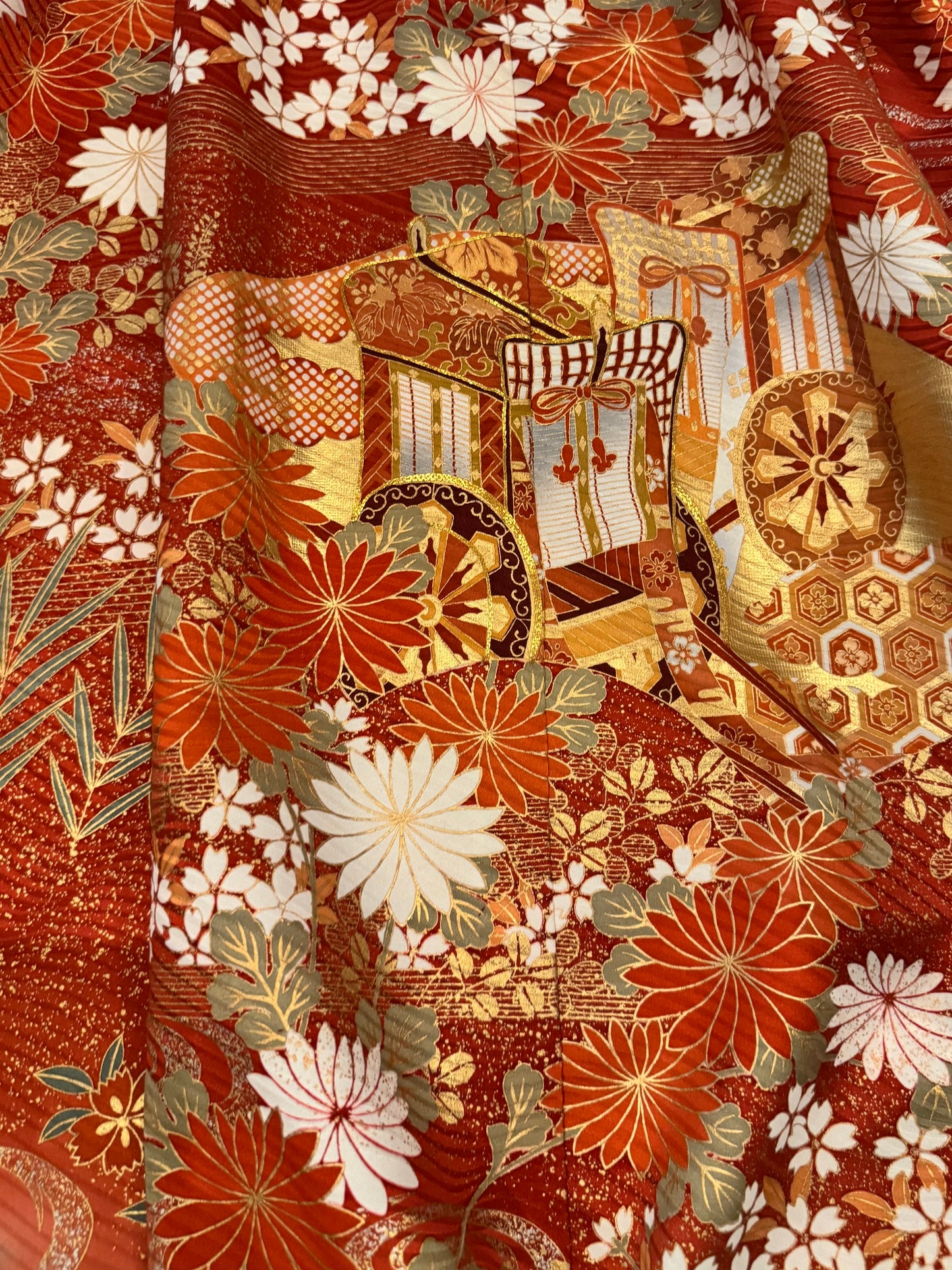Burnt Red Floral Vintage Kimono Dress