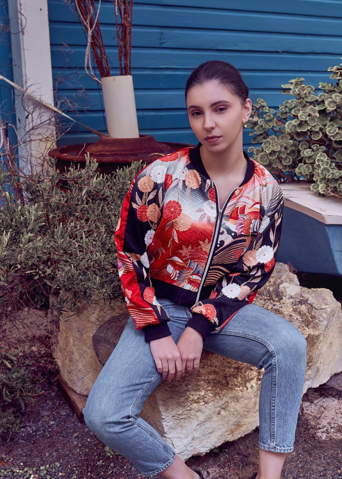 Chrysanthemum Crop Bomber Jacket