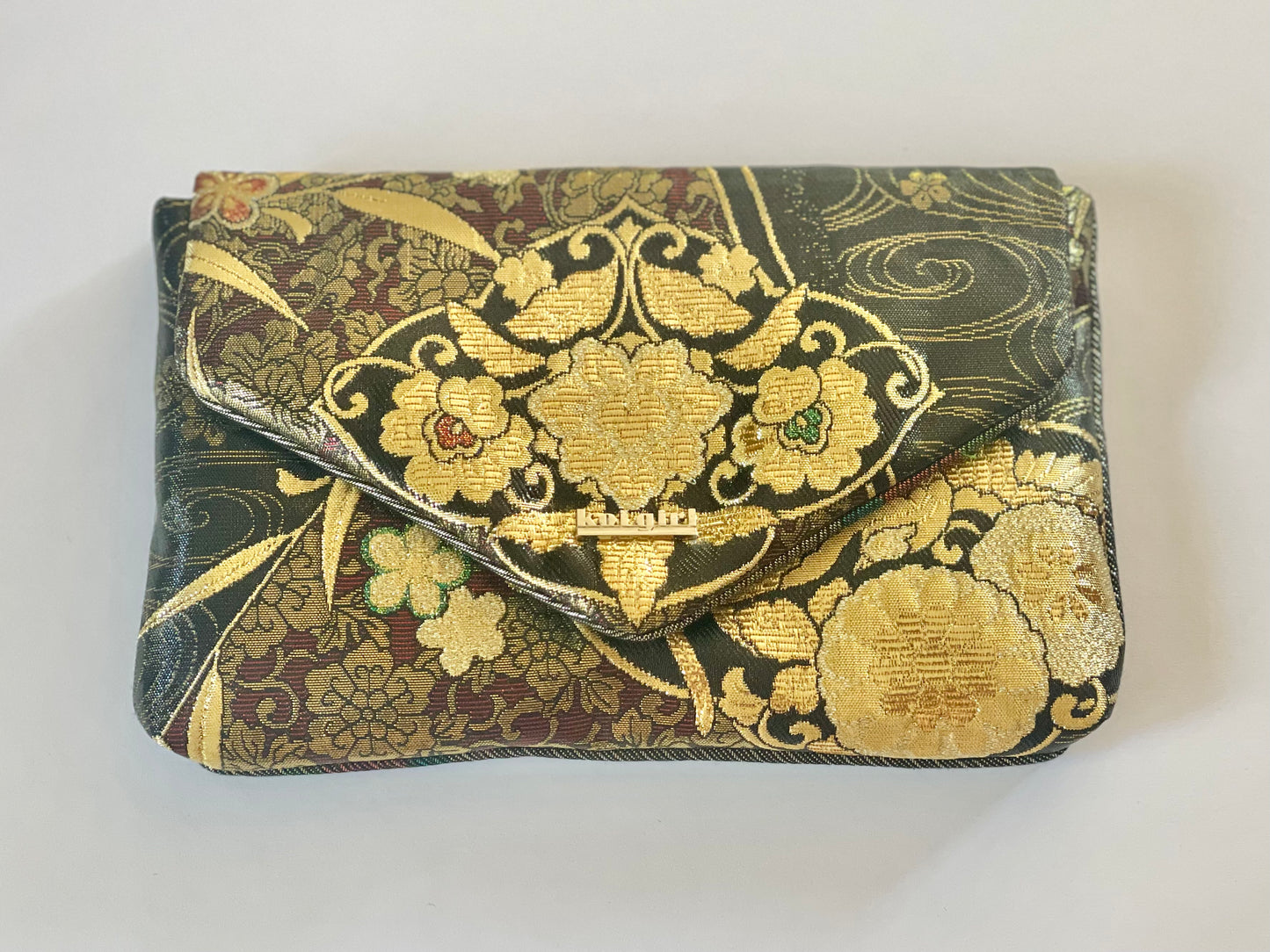 Black and Gold Metallic Floral Clutch