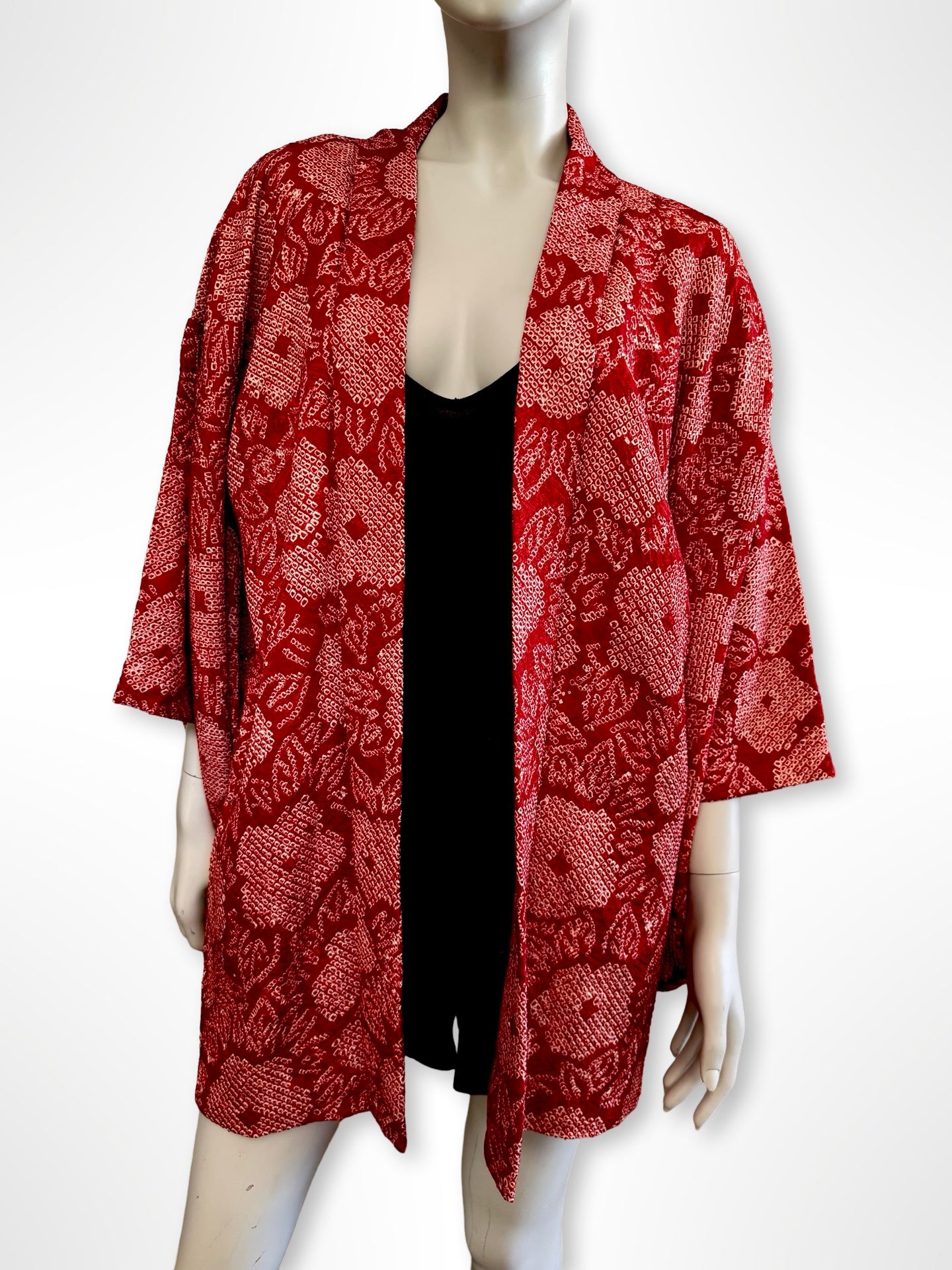 Red Floral Shibori Haori Jacket