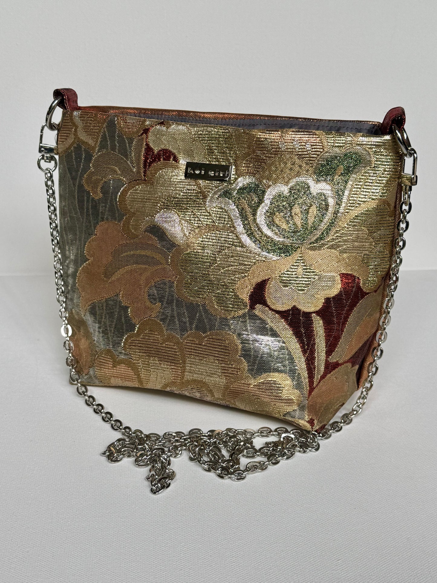 Gold and Red Peony Crossbody Pouch