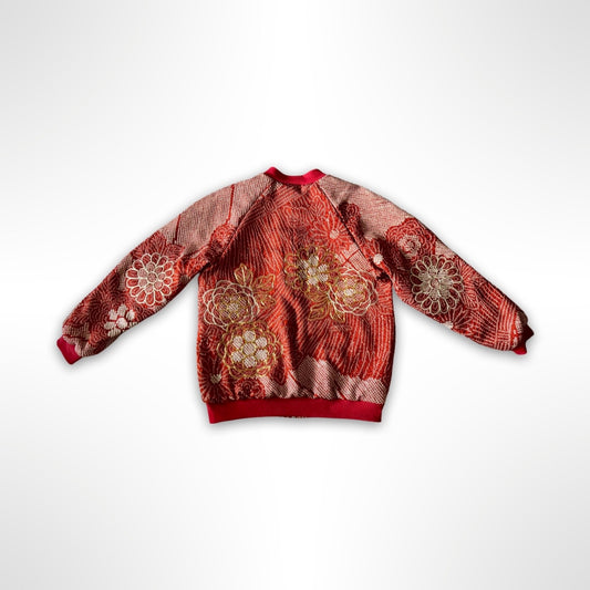 Red Shibori Floral Bomber Jacket