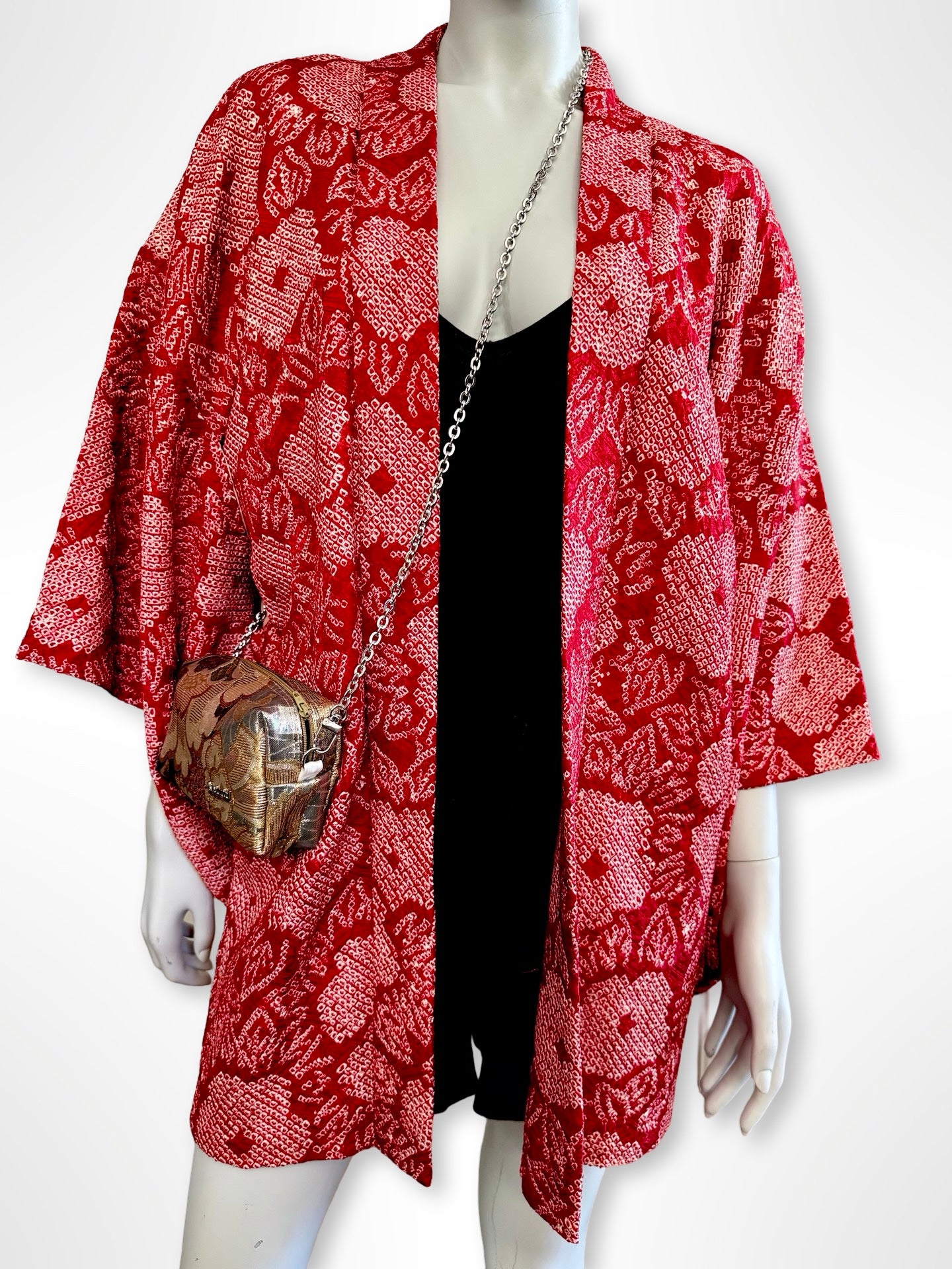 Red Floral Shibori Haori Jacket