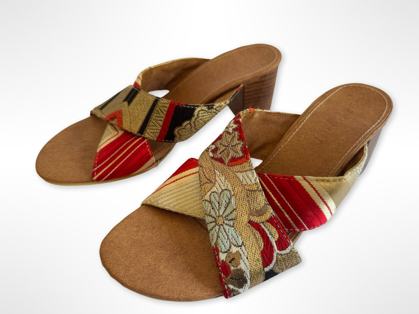 Red and Gold Obi Mules SIZE 41