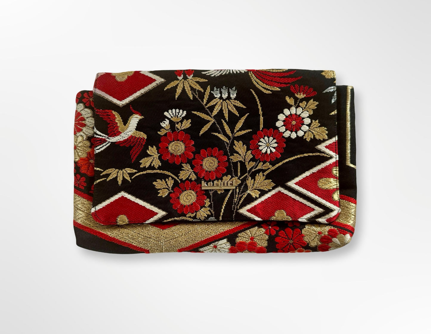 Black, Red and Gold Floral Clutch