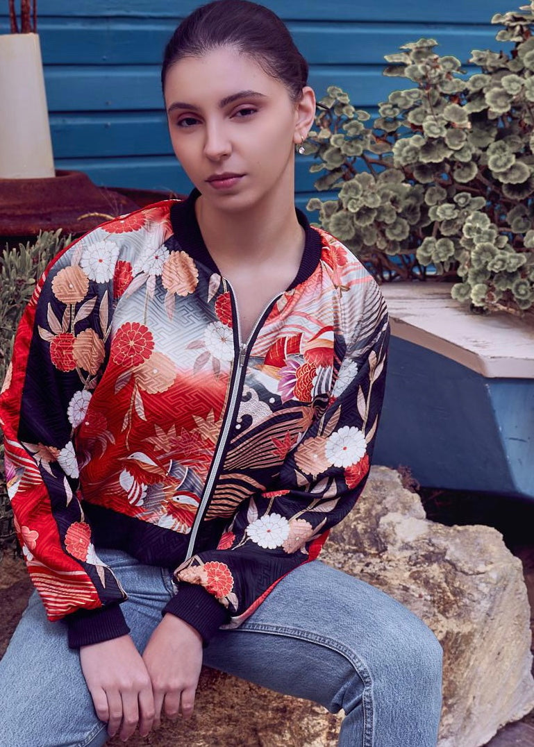 Chrysanthemum Crop Bomber Jacket