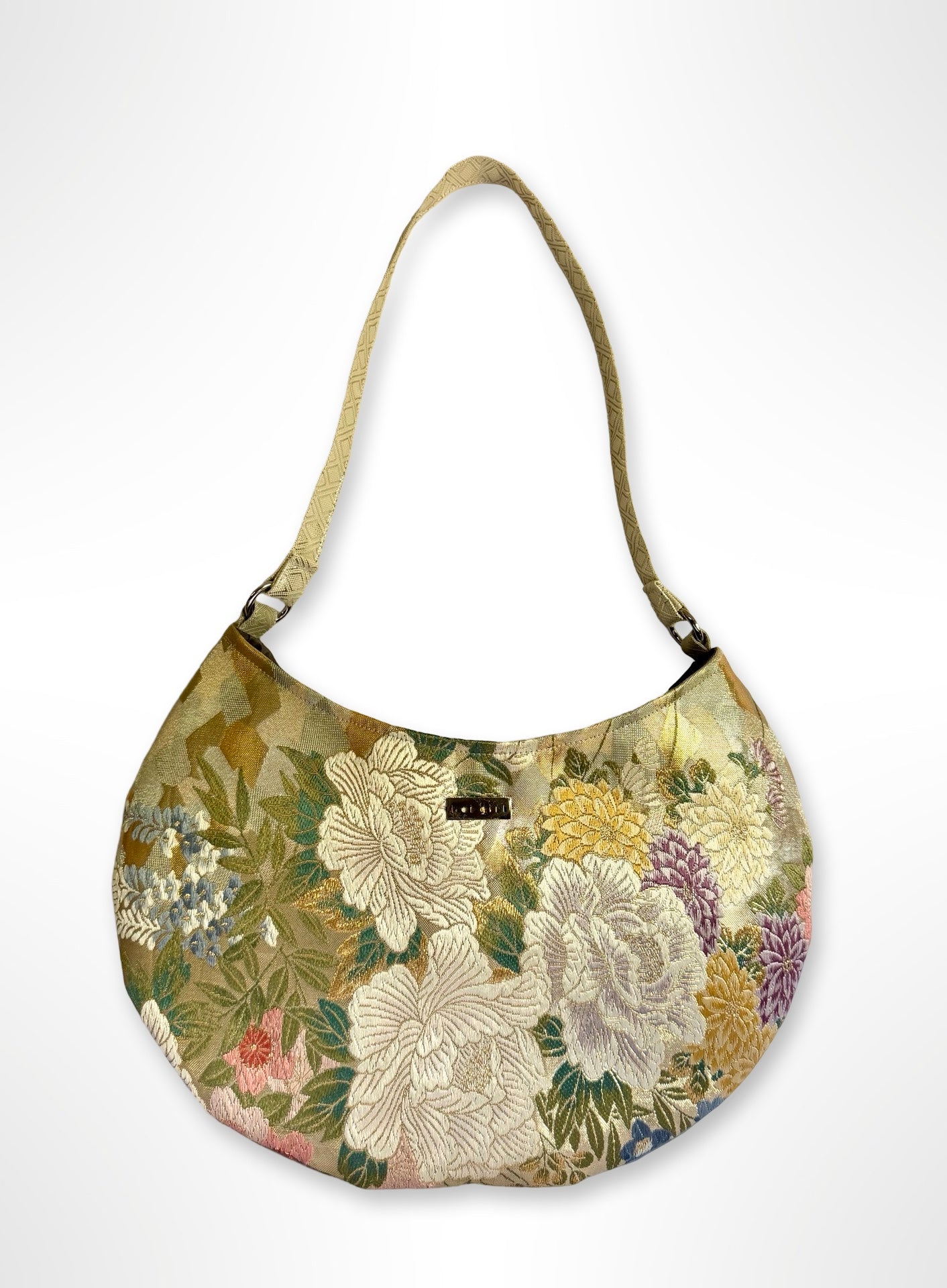 White Botan Crescent Shoulder Bag