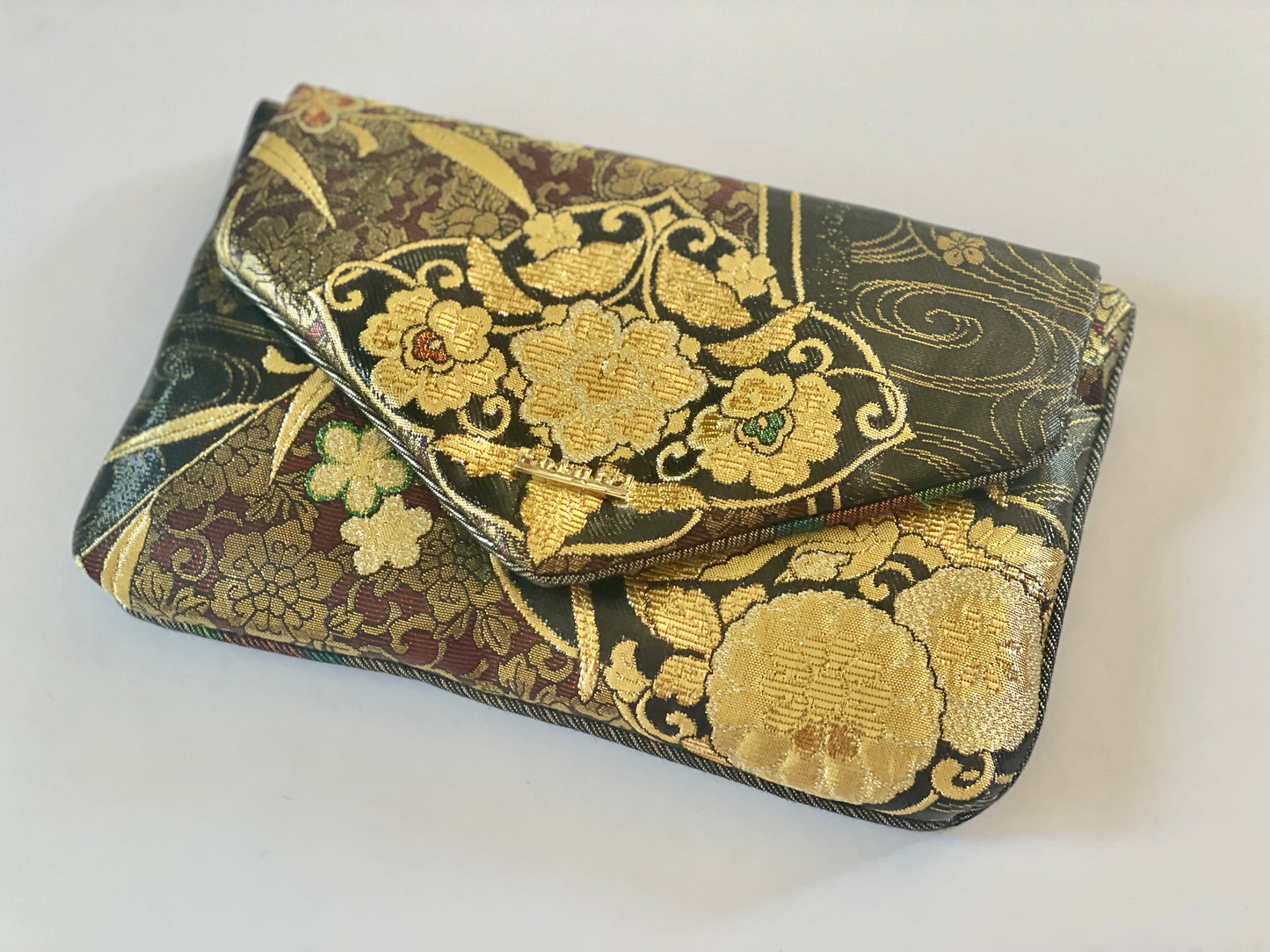 Black and Gold Metallic Floral Clutch