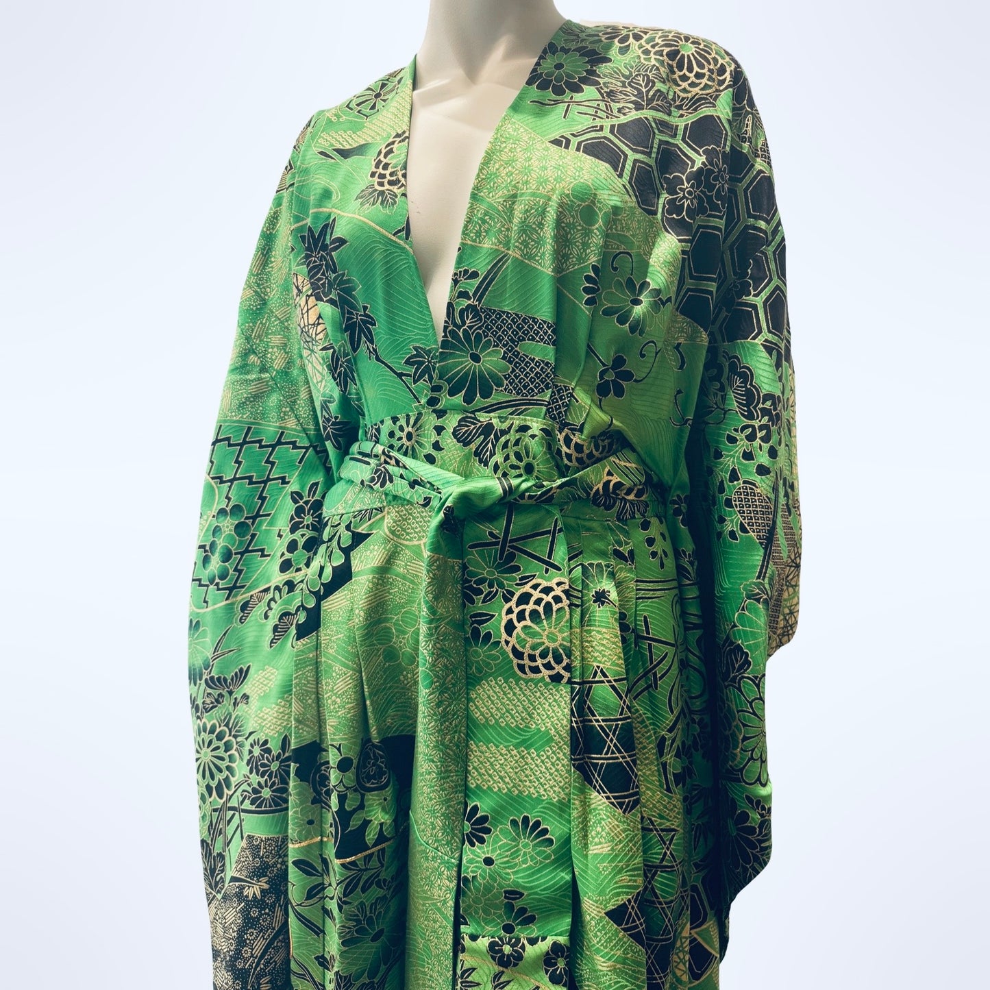 Emerald Green Floral Kimono Dress