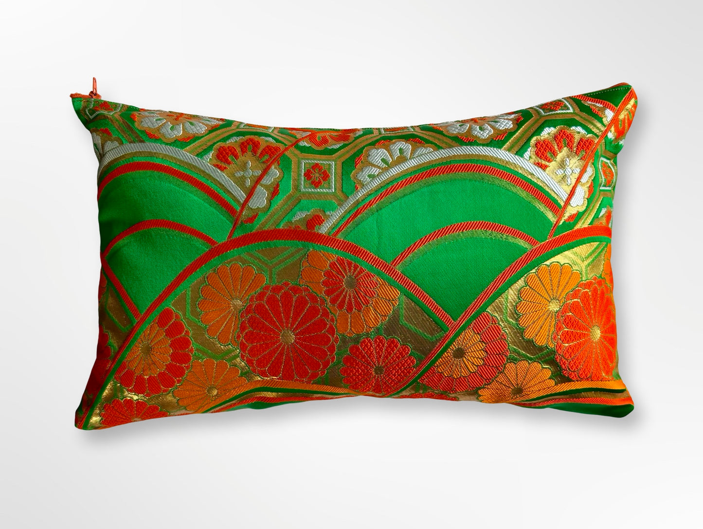 Emerald Green and Orange Floral Cushion