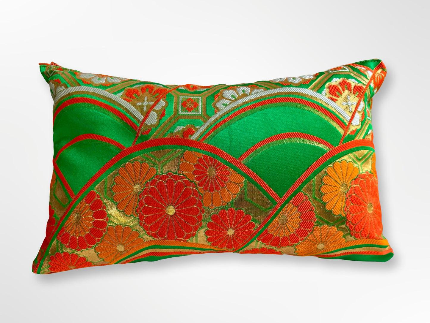 Emerald Green and Orange Floral Cushion