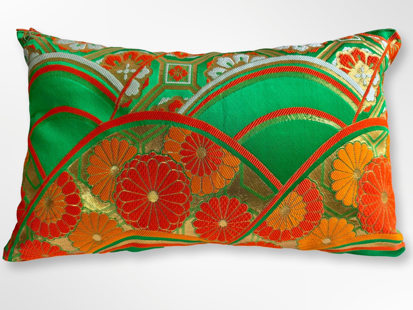 Emerald Green and Orange Floral Cushion