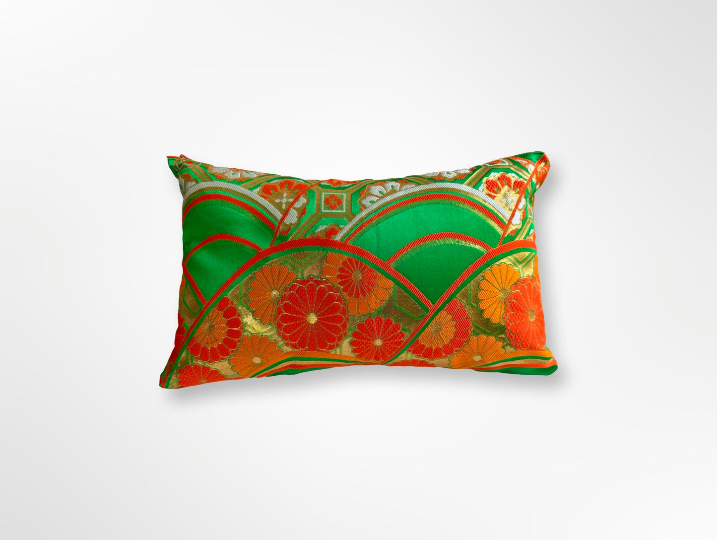 Emerald Green and Orange Floral Cushion