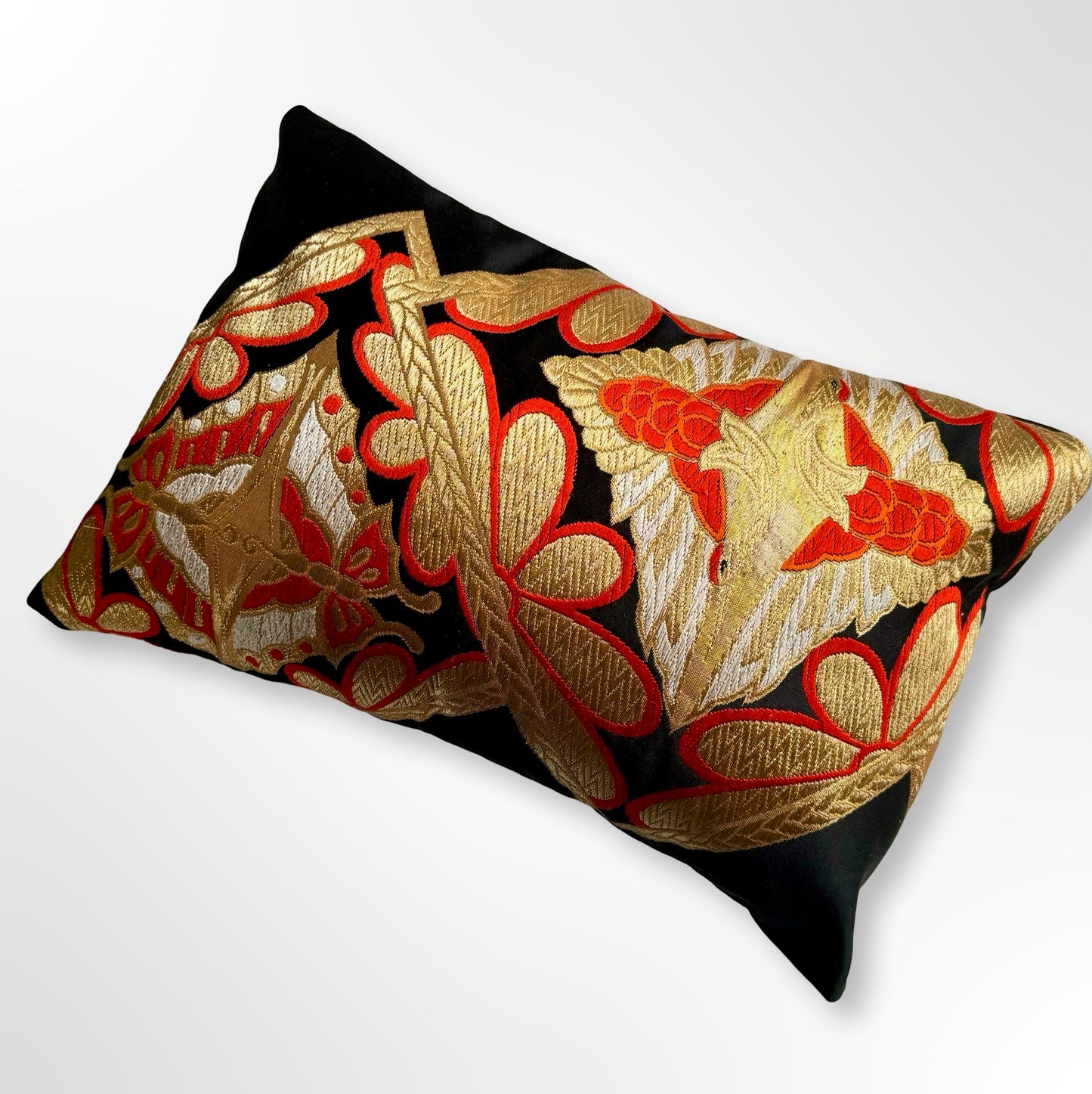 Black and Red Butterfly and Crane Cushion