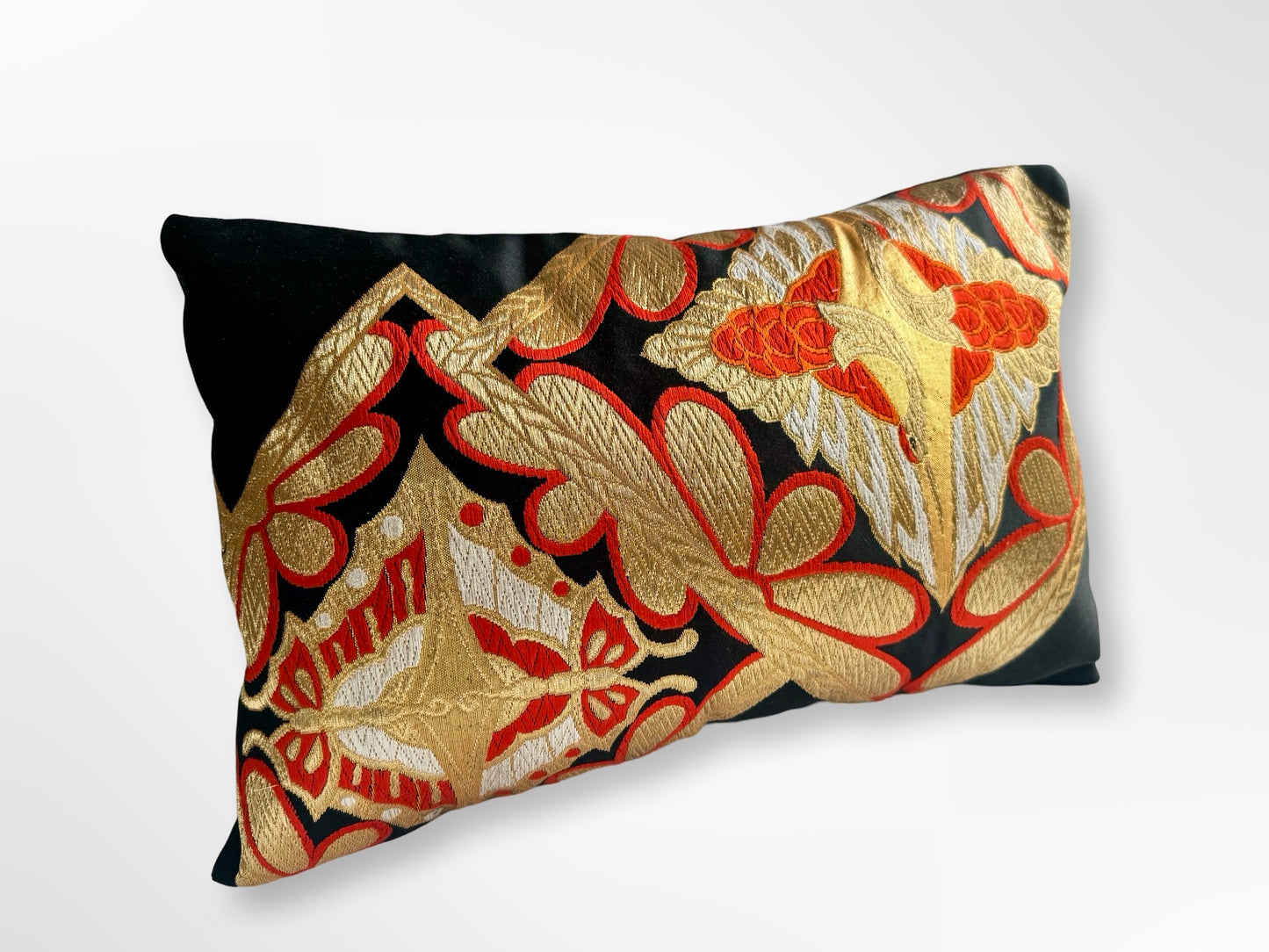 Black and Red Butterfly and Crane Cushion