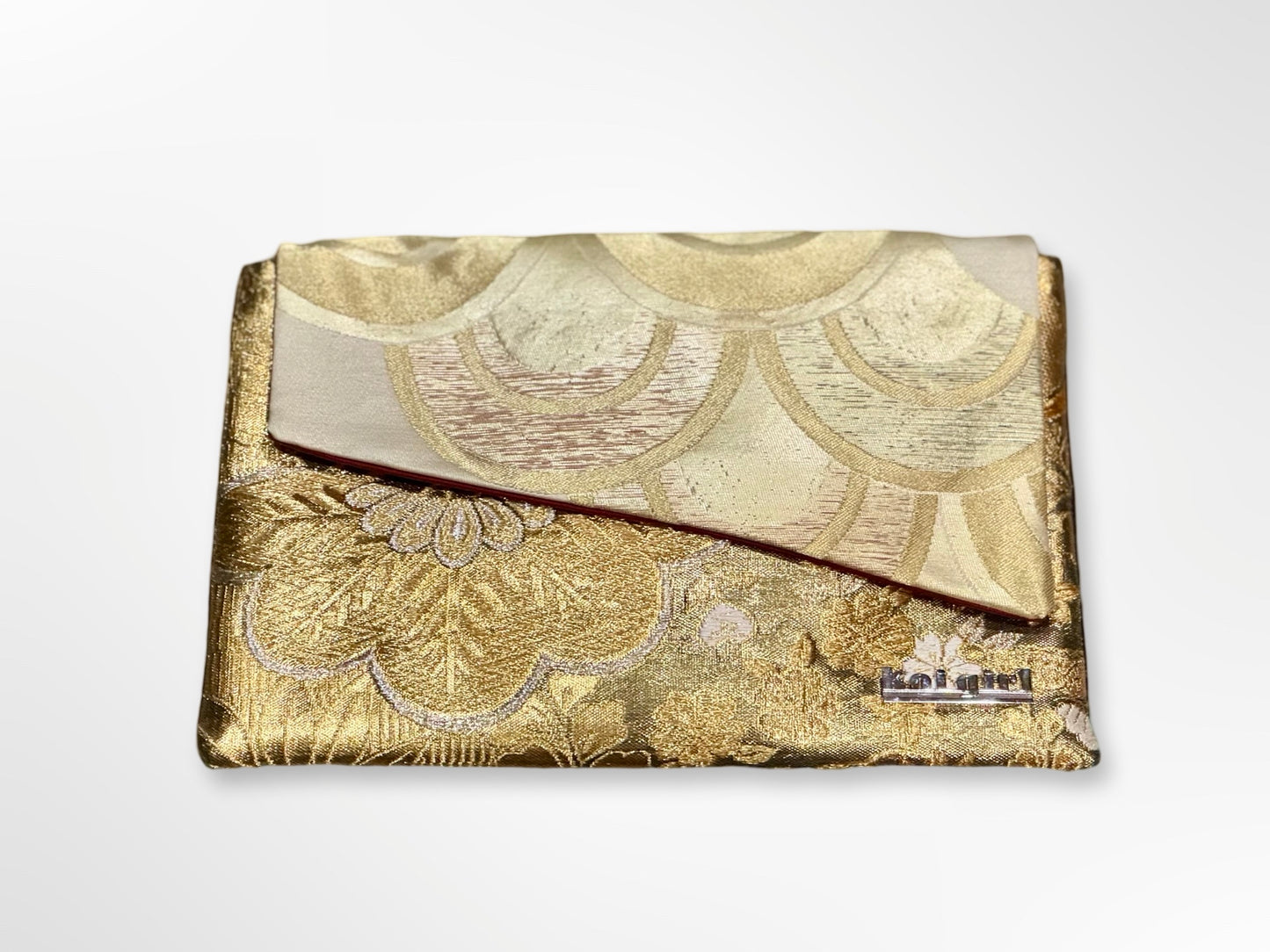 Metallic Gold Waves and Floral Clutch