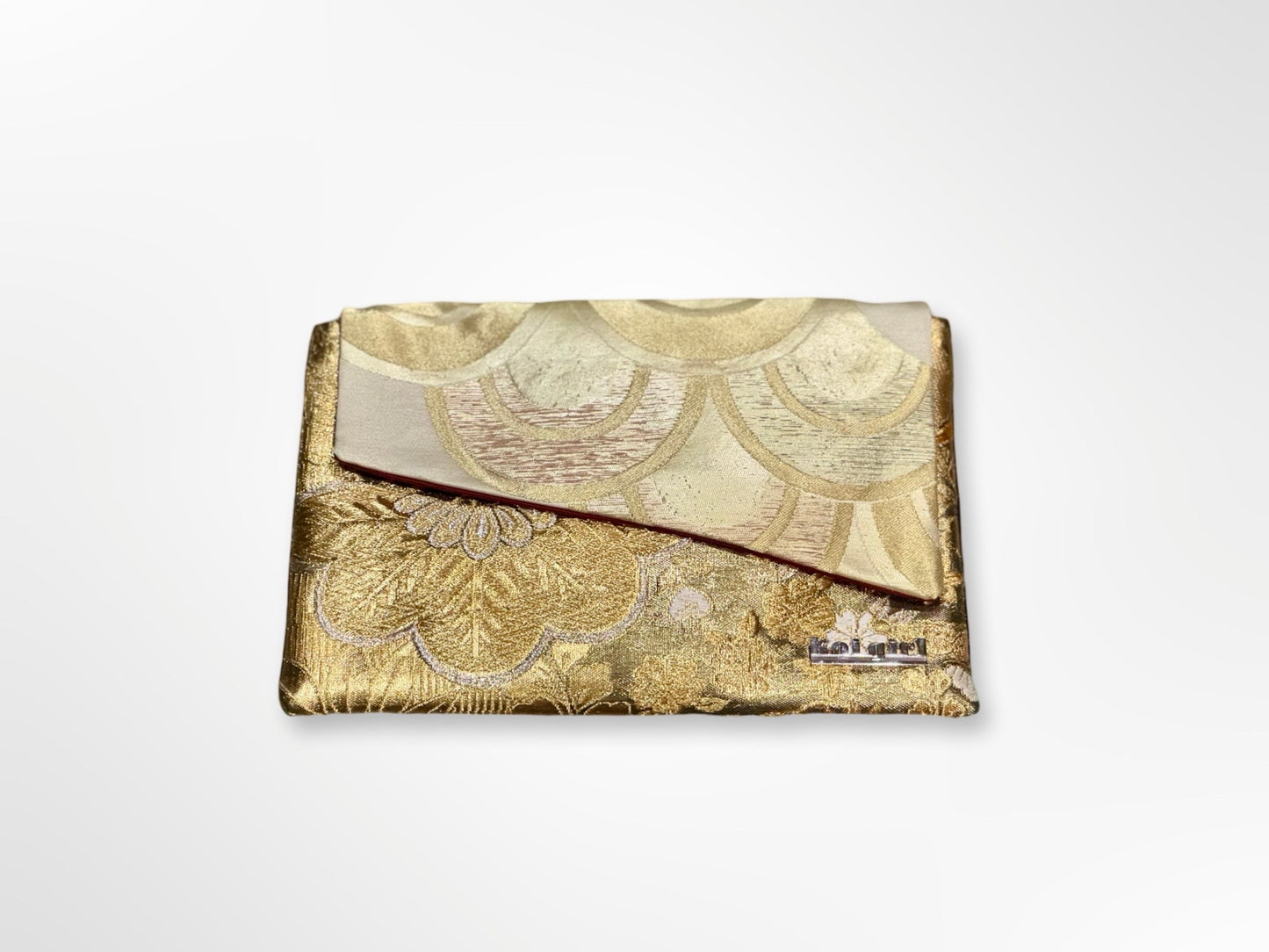 Metallic Gold Waves and Floral Clutch