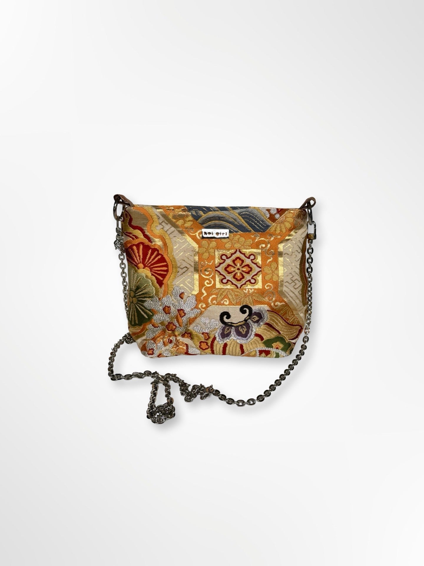 Orange Floral Brocade Crossbody Pouch