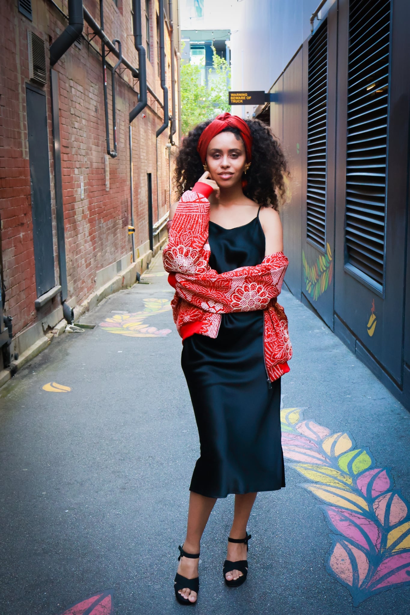 Red Shibori Floral Bomber Jacket