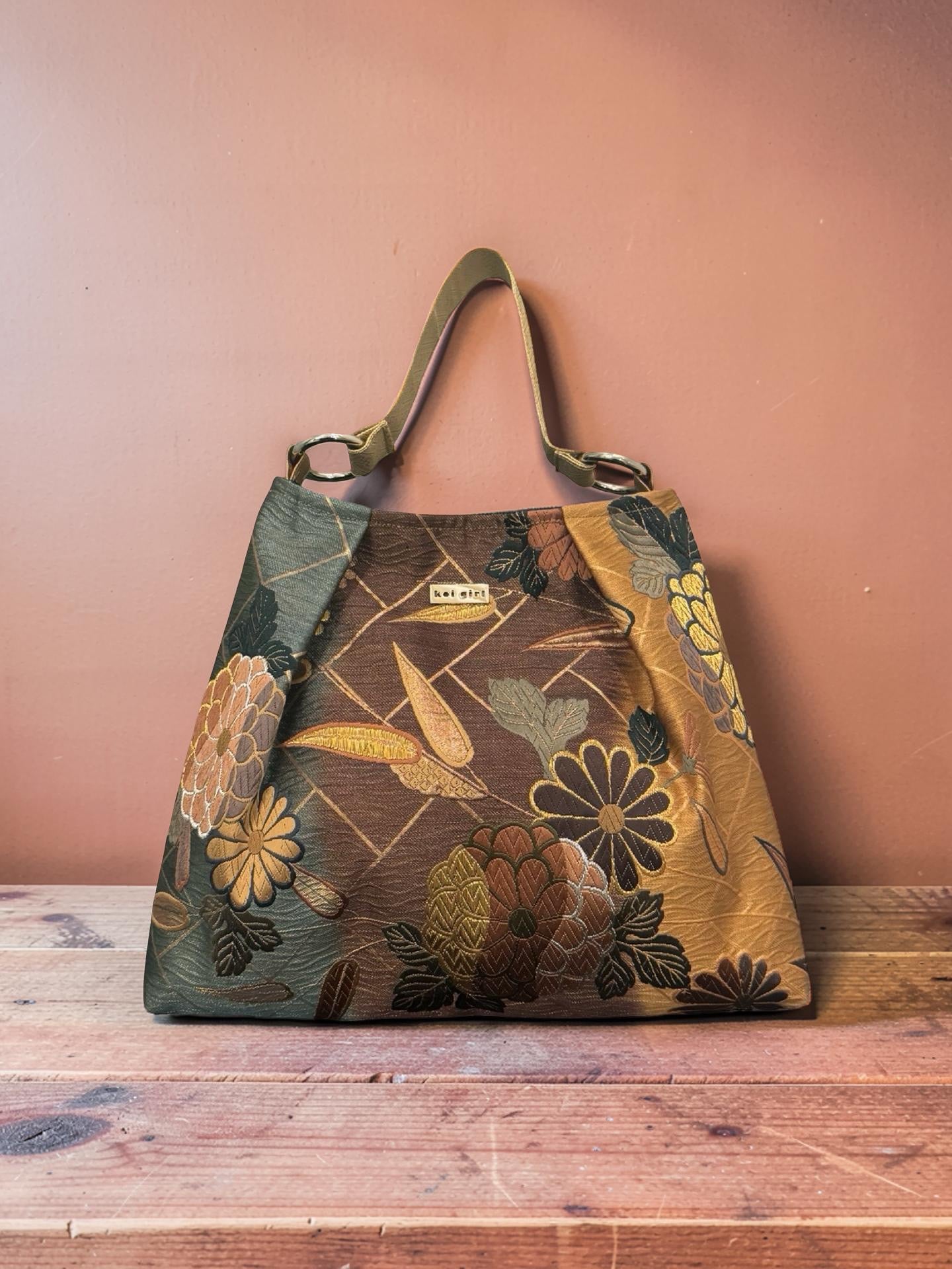 Gold and Teal Blossom Shoulder Bag