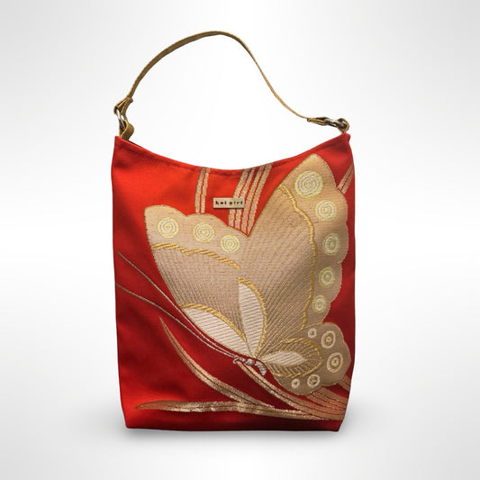 Red Embroidered Butterfly Shoulder Bag