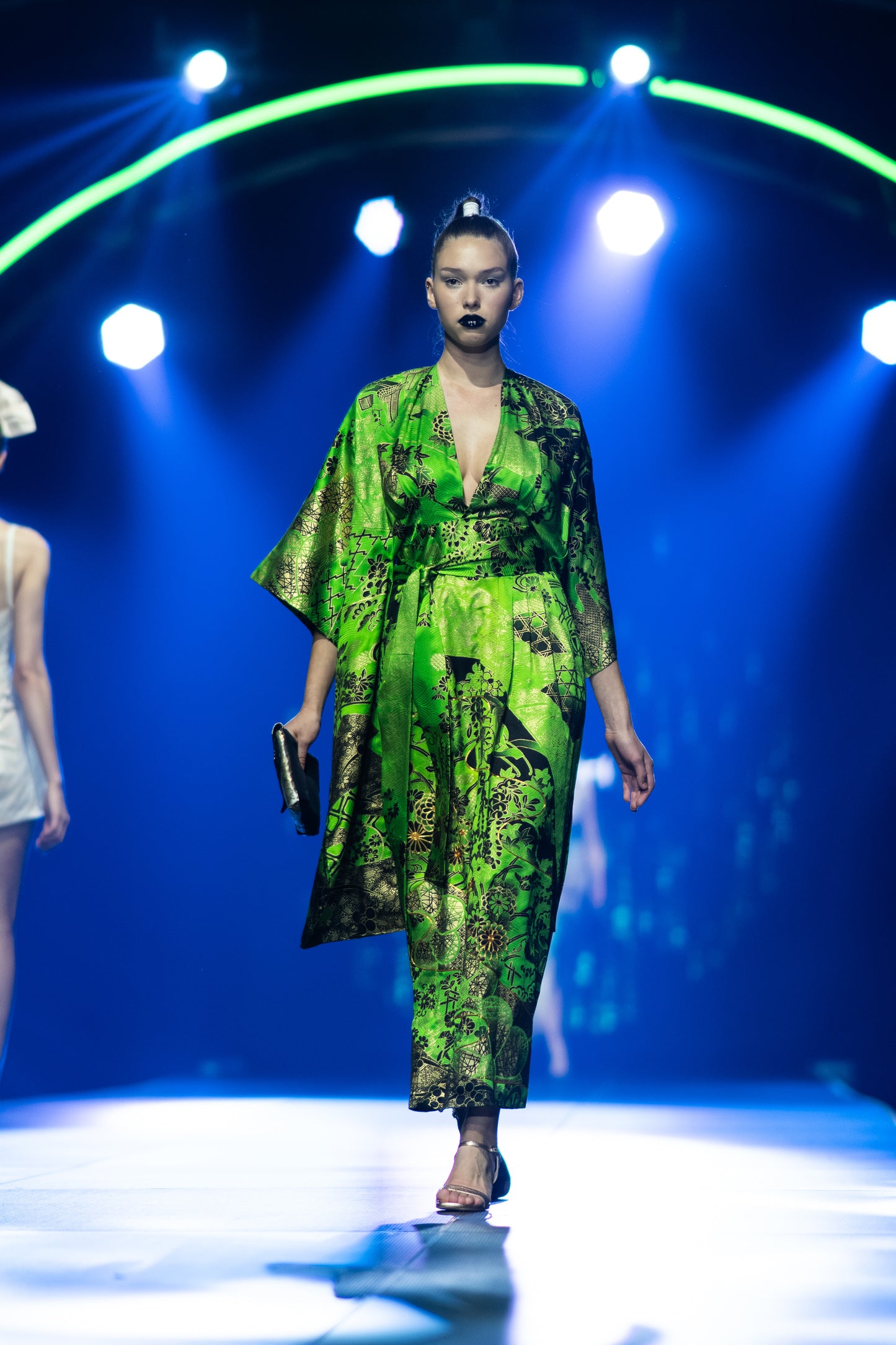 Emerald Green Floral Kimono Dress