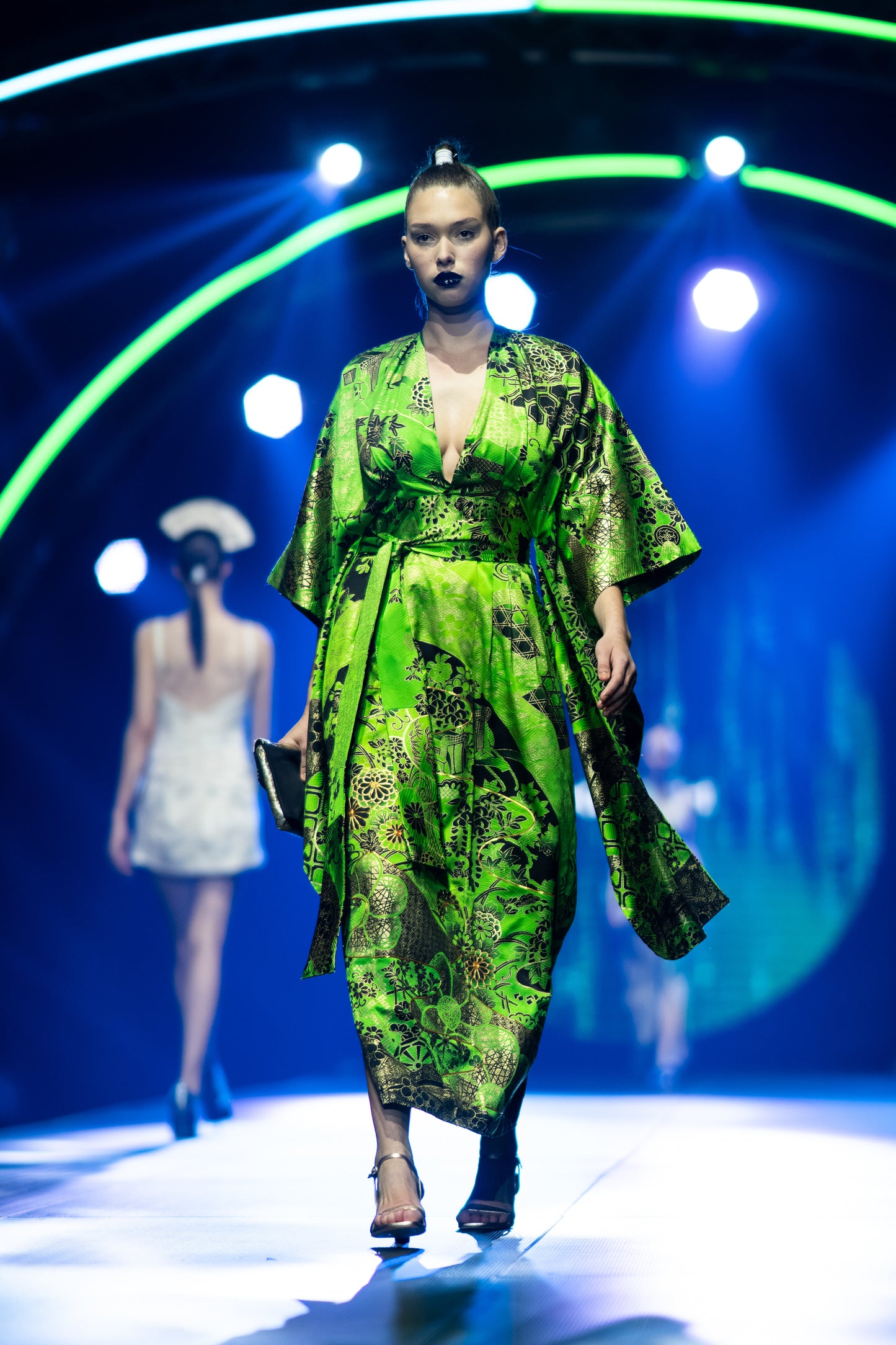 Emerald Green Floral Kimono Dress