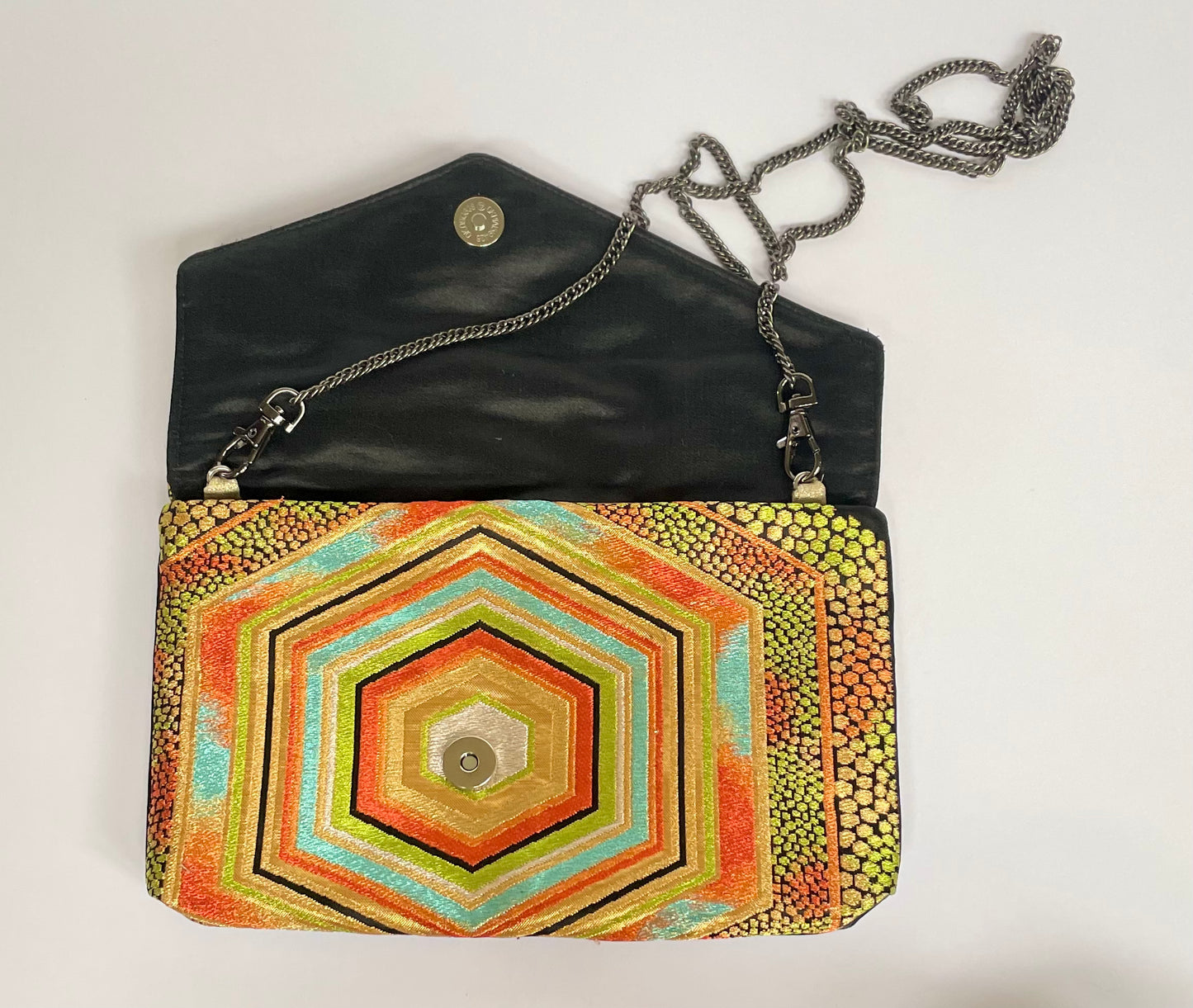 Metallic Gold and Orange Hexagon Clutch