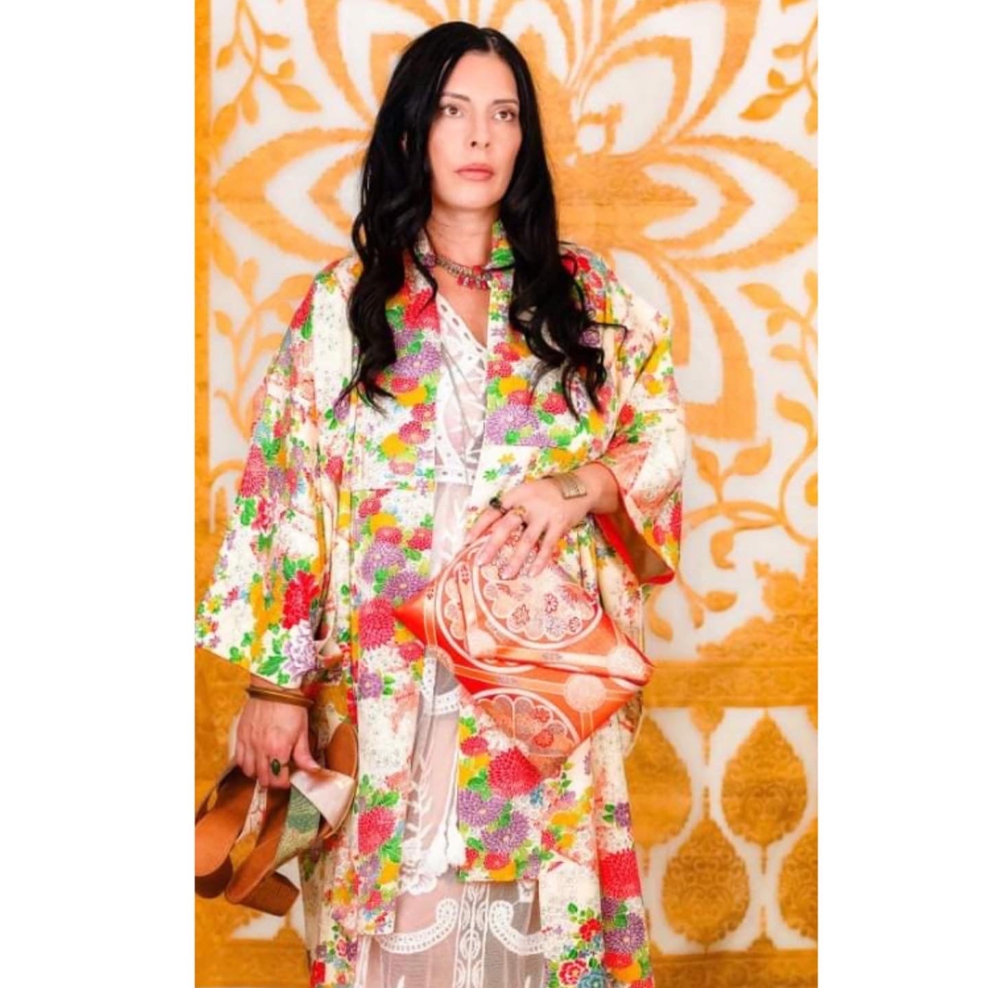 Orange and Yellow Floral Vintage Kimono