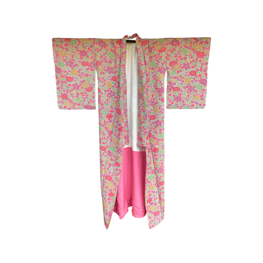 Bright Japanese Floral Scene Komon Kimono