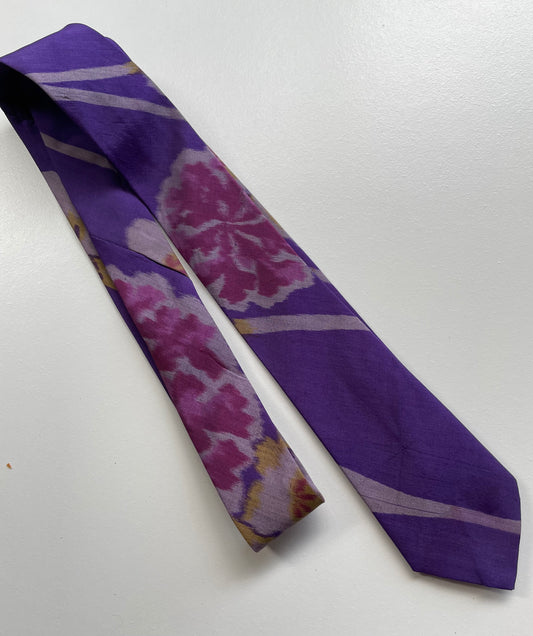 Purple Ikat Silk Floral Necktie