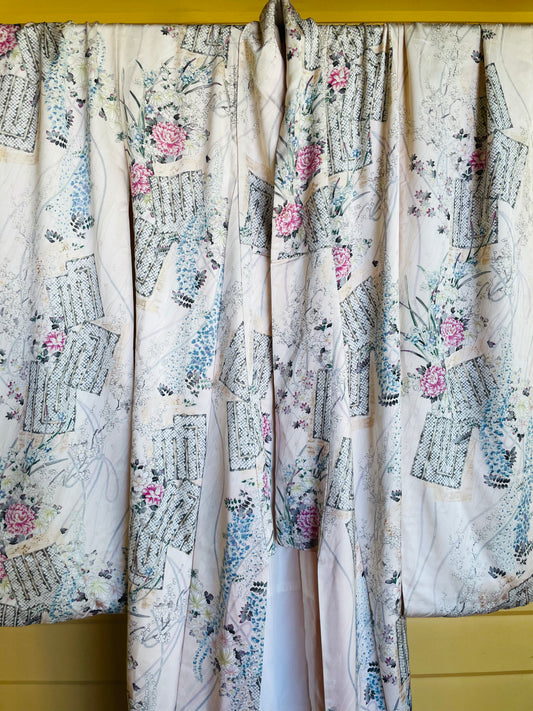 Vintage Ivory Furisode Kimono with Floral