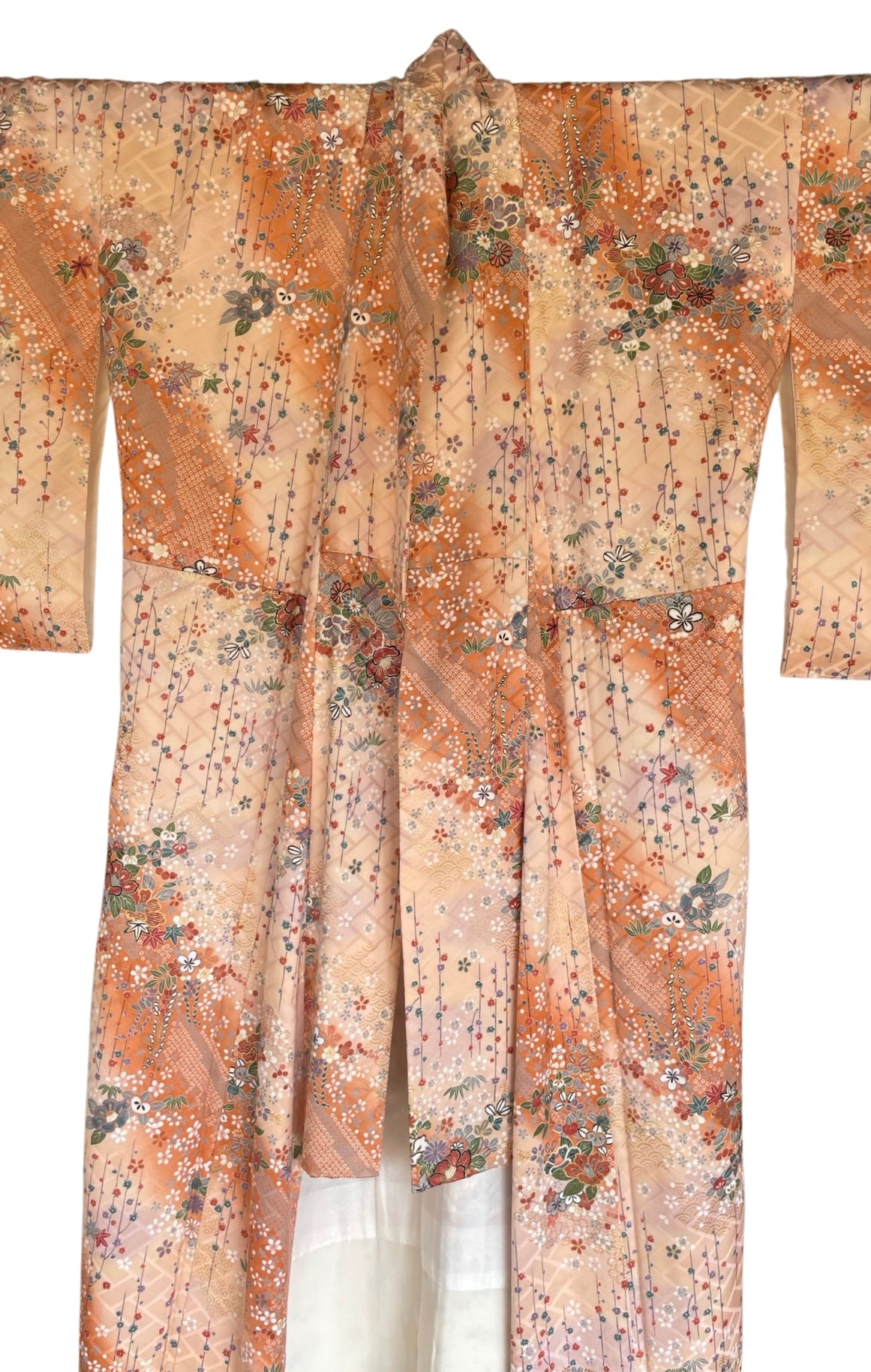 Light Tan and Orange with Metallic Floral Vintage Silk Kimono