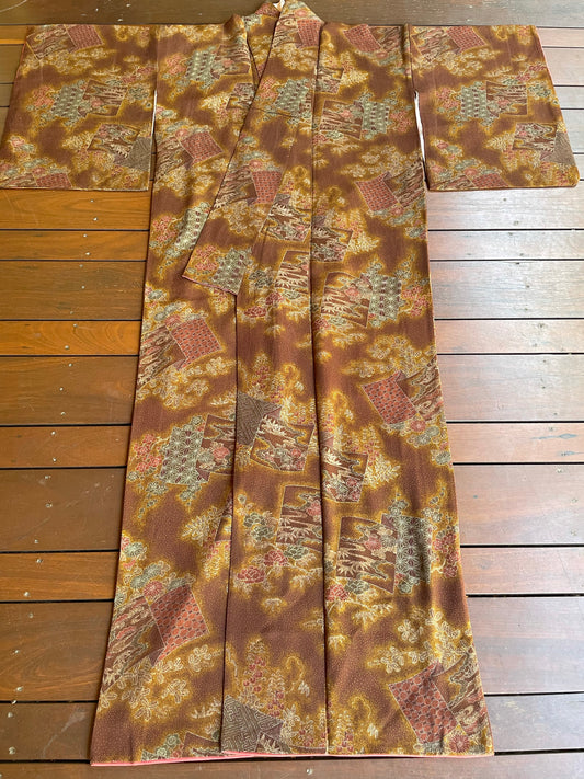 Spice Brown Vintage Komon Kimono