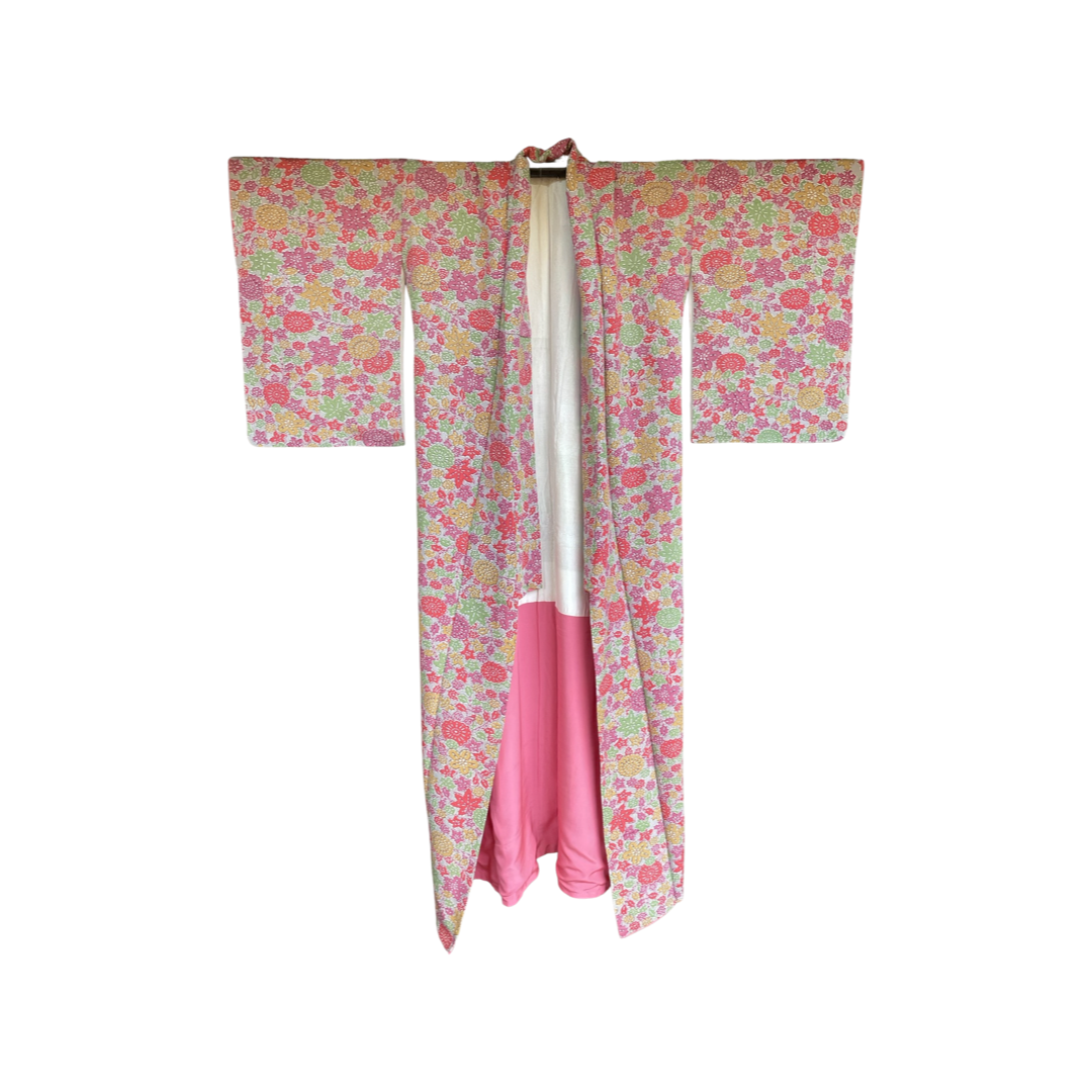 Bright Japanese Floral Scene Komon Kimono