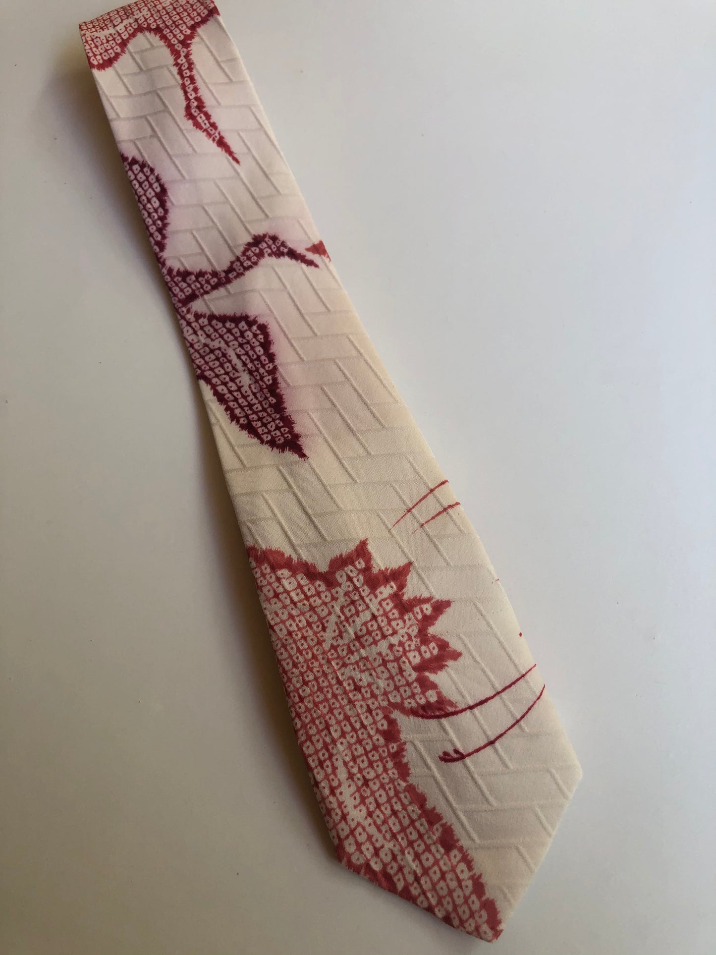 Ivory and Red Flying Cranes Neck Tie