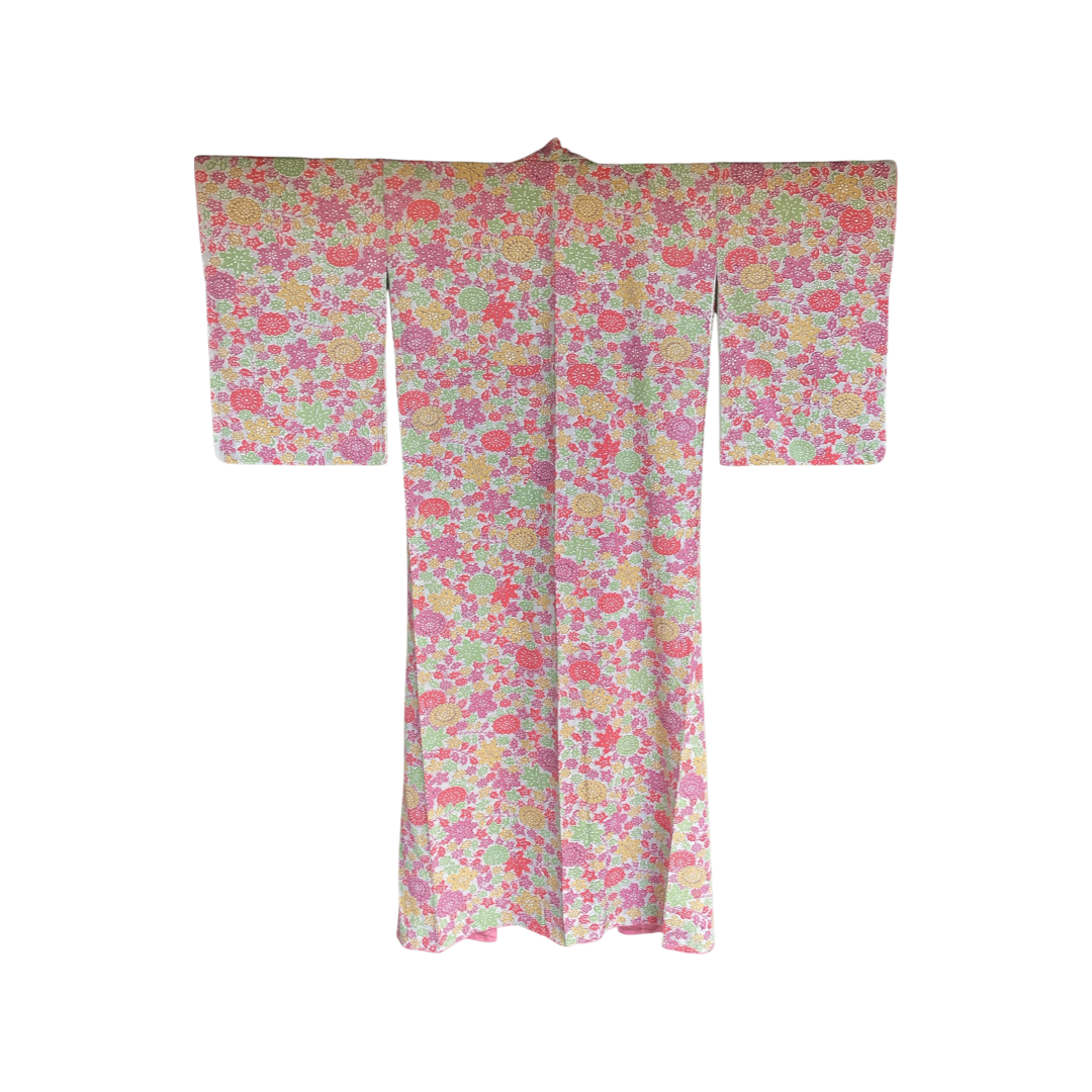 Bright Japanese Floral Scene Komon Kimono