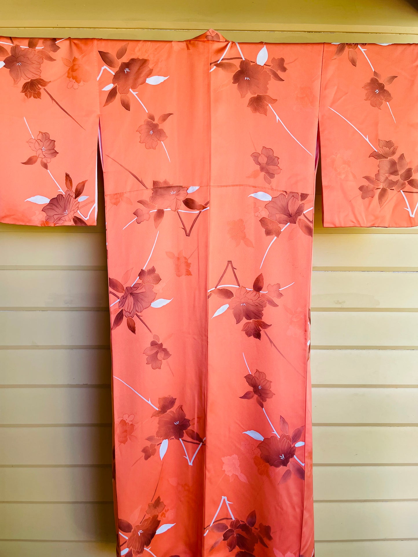 Salmon Pink Vintage Komon Kimono with Magnolias